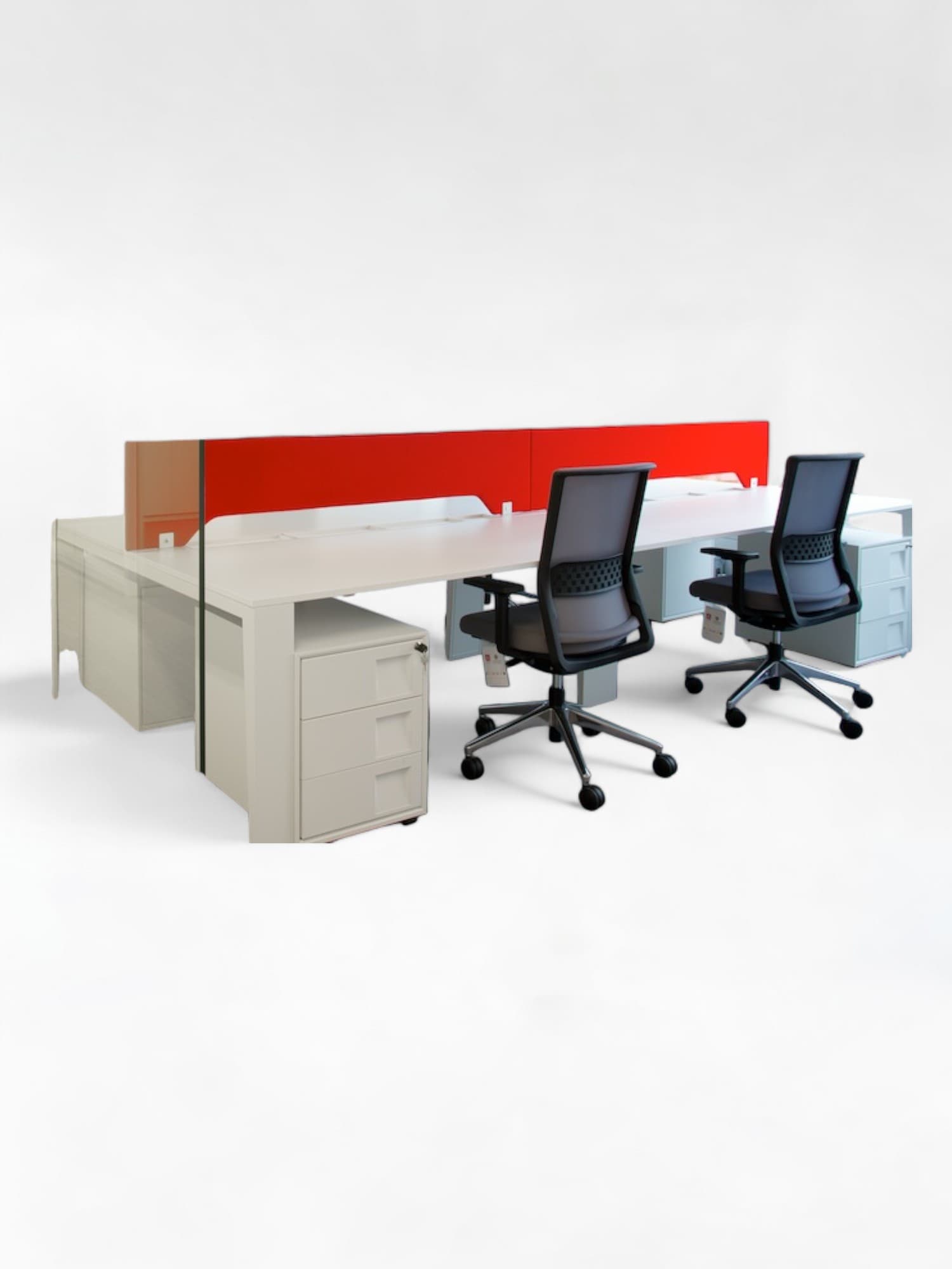 Famo Mahia 320cm White metal bench 4 persons desk with red partition-0