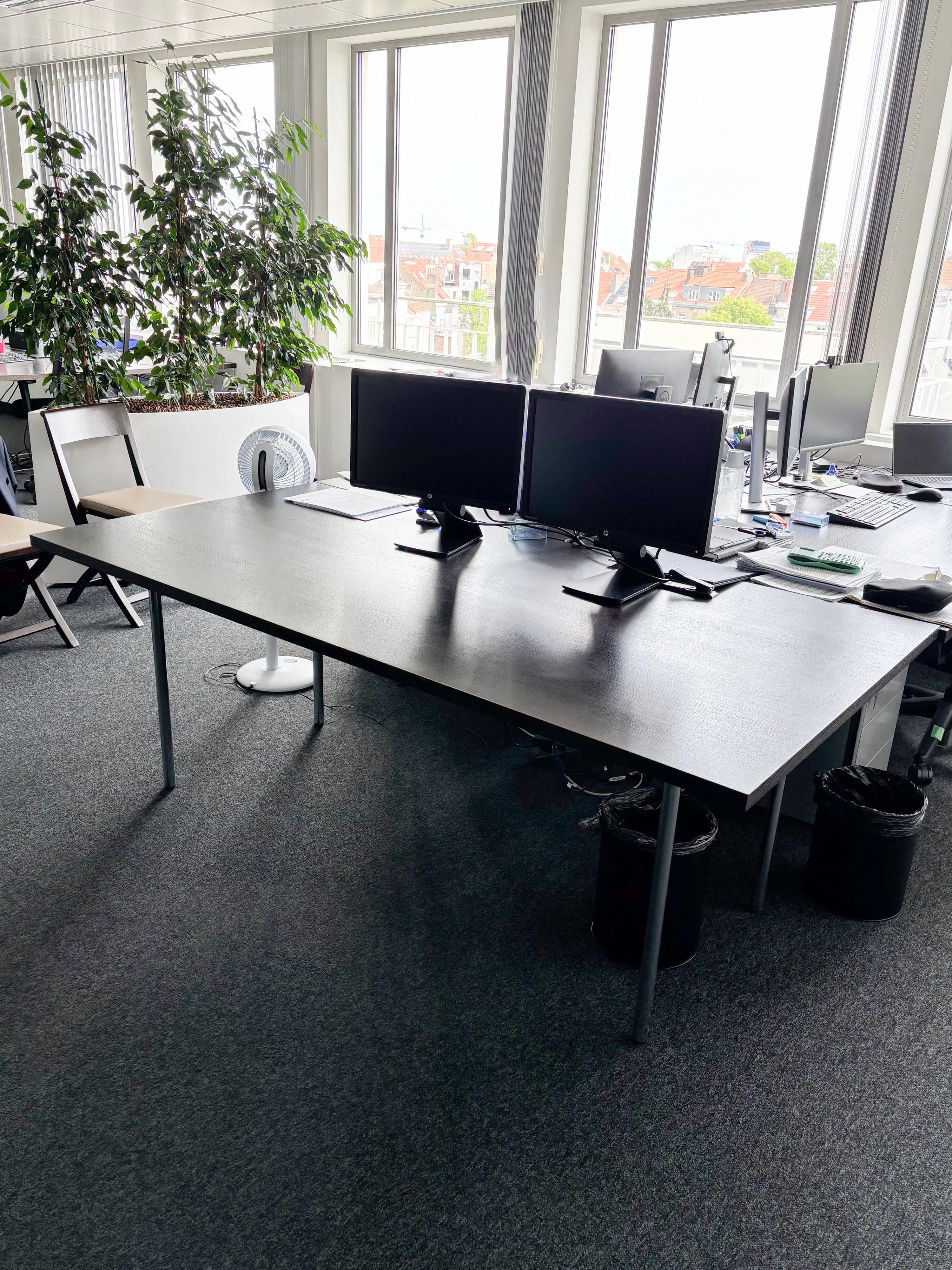Dark brown foldable wood desks with chromed round legs-0