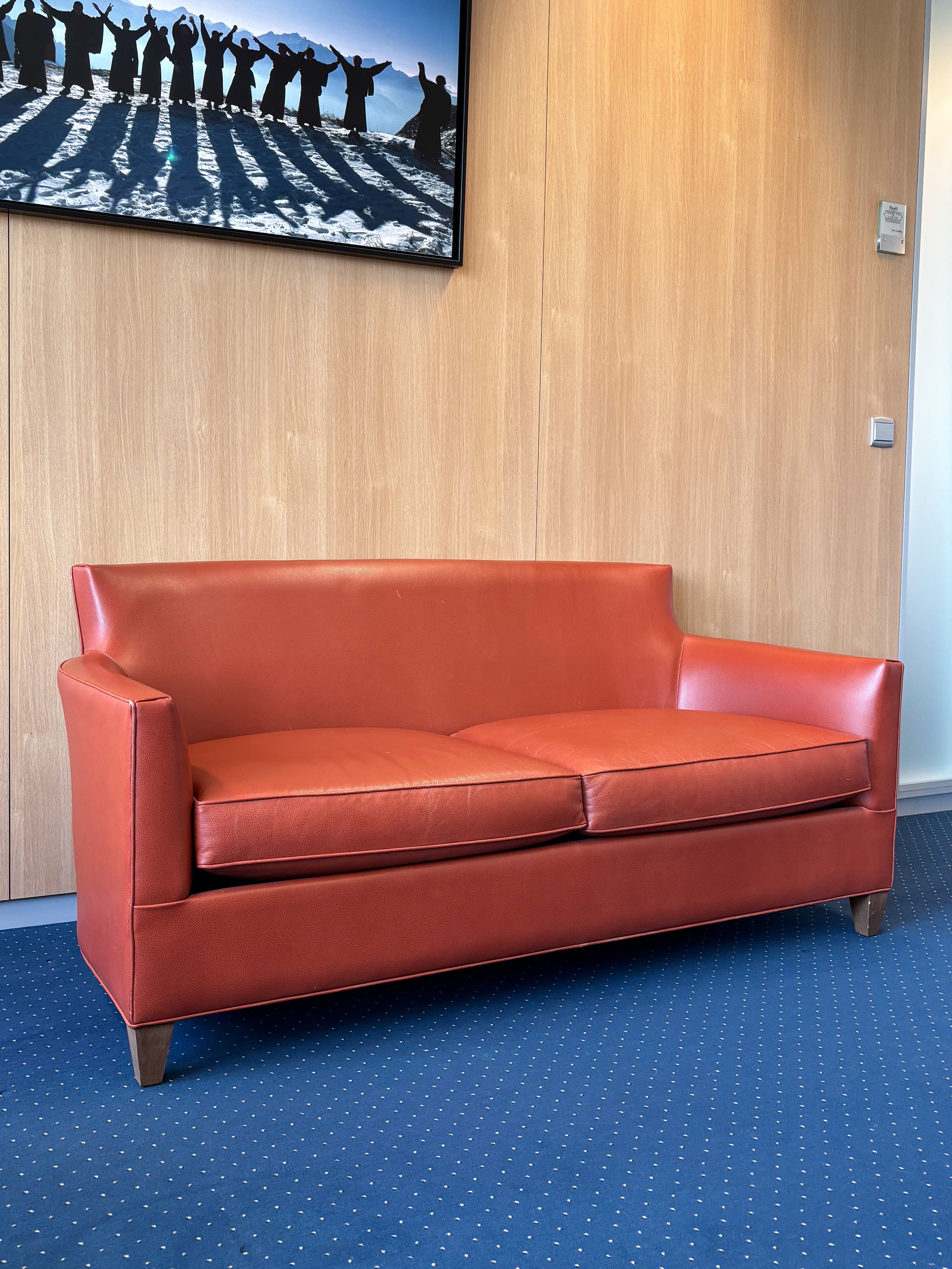 Orange Leather Sofa with Streamlined Modern Design-4
