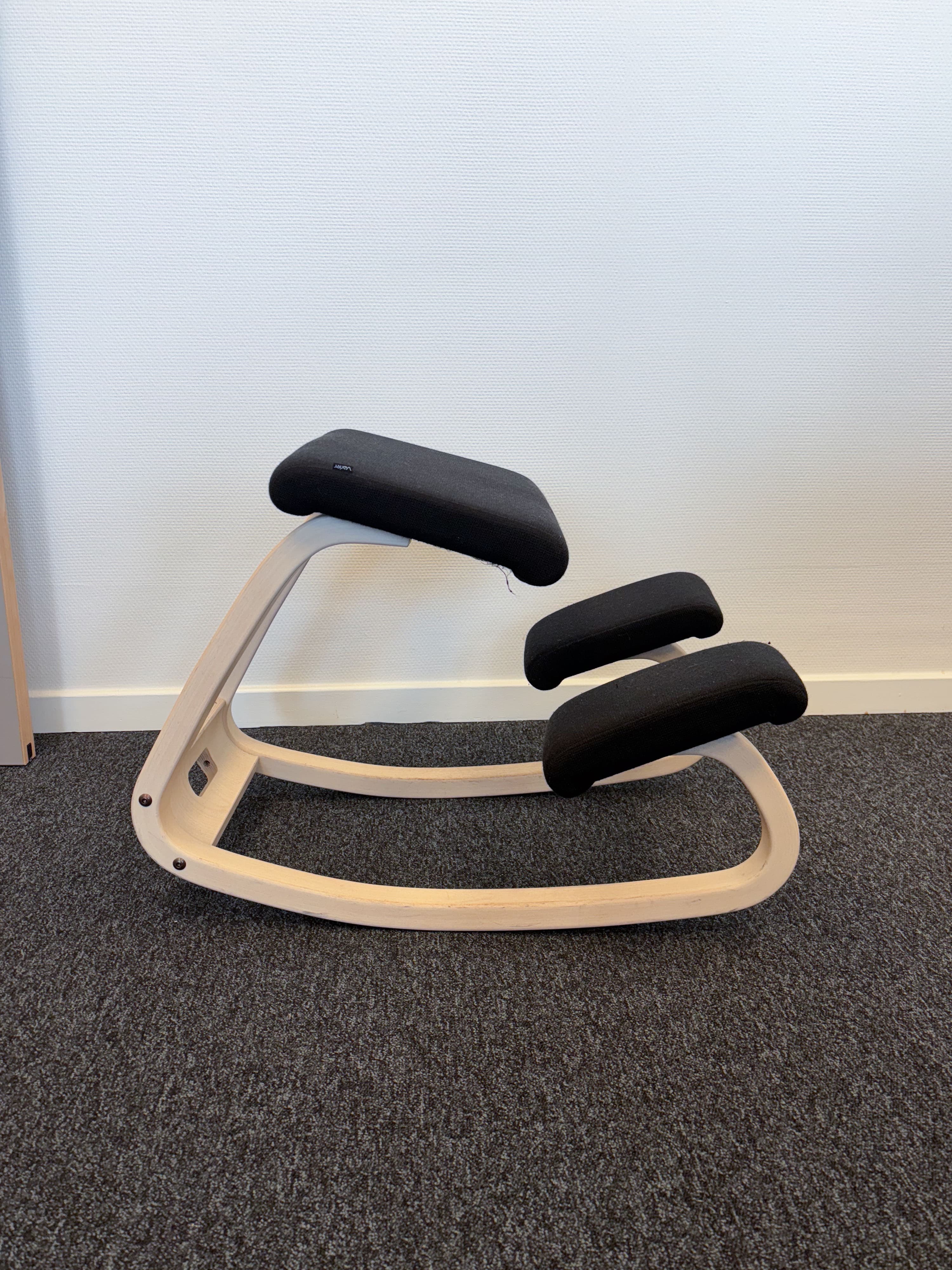 Black Fabric Ergonomic Kneeling Chair with Natural Wood Frame-1