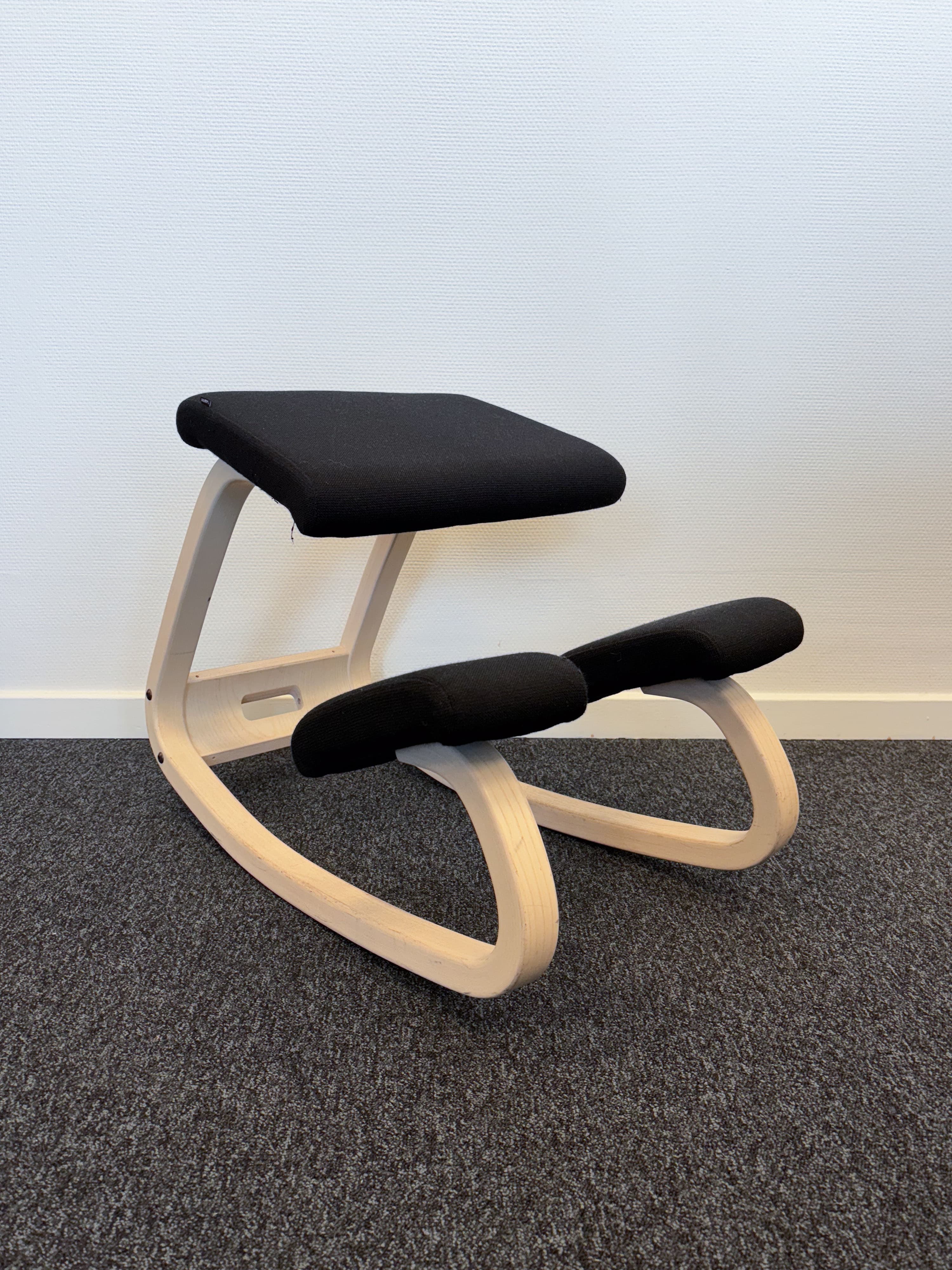 Black Fabric Ergonomic Kneeling Chair with Natural Wood Frame-2