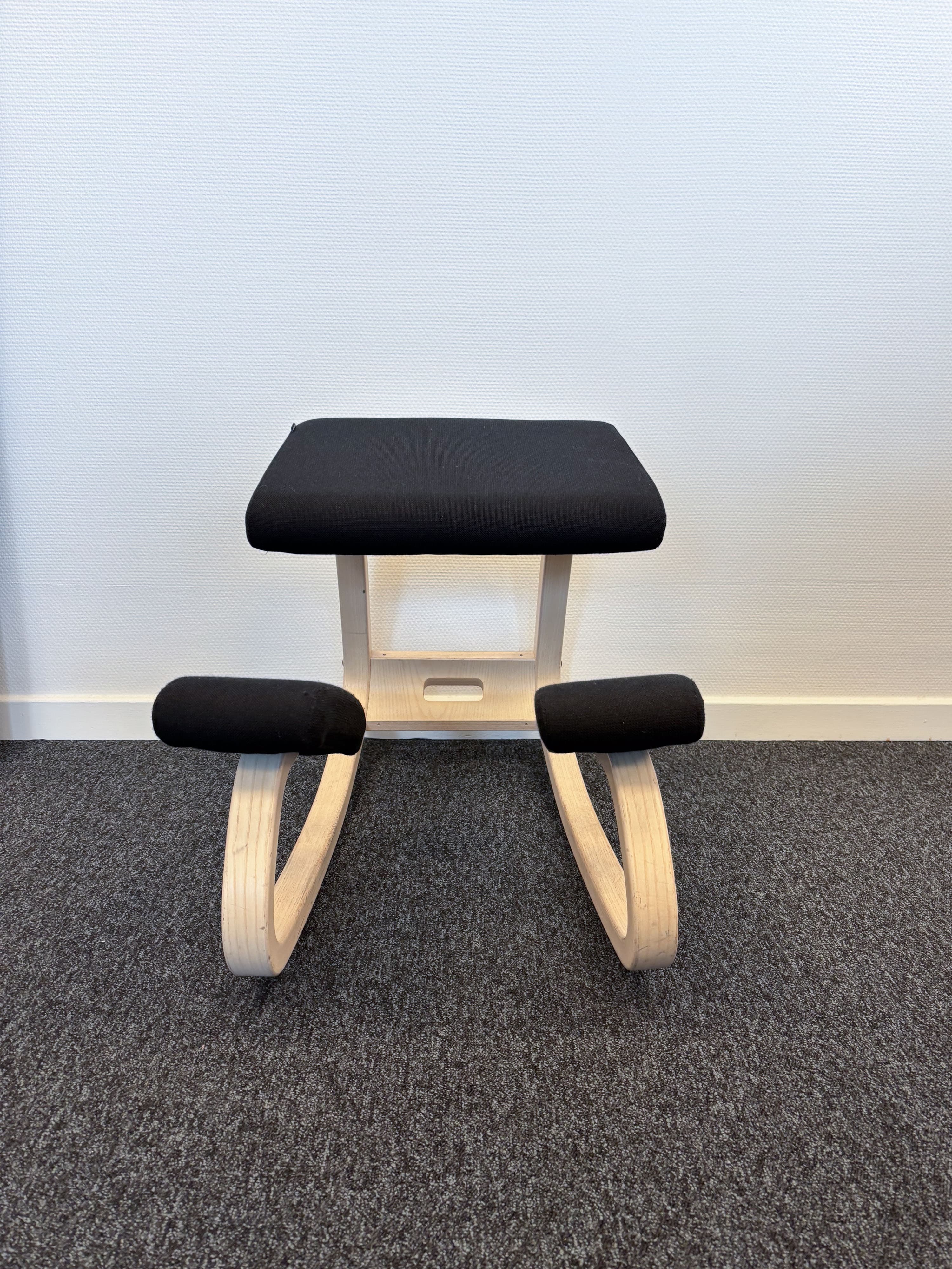 Black Fabric Ergonomic Kneeling Chair with Natural Wood Frame-3