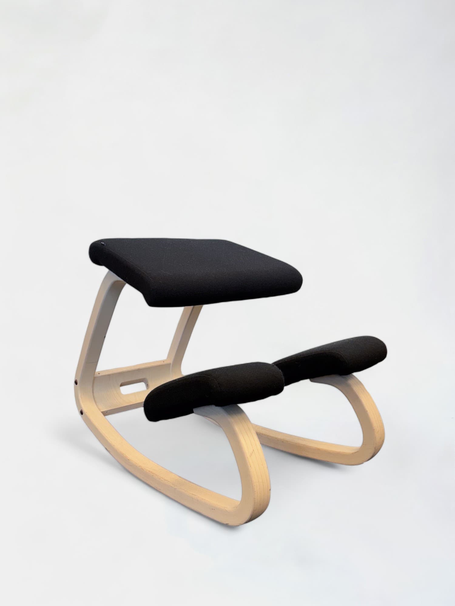 Black Fabric Ergonomic Kneeling Chair with Natural Wood Frame-0