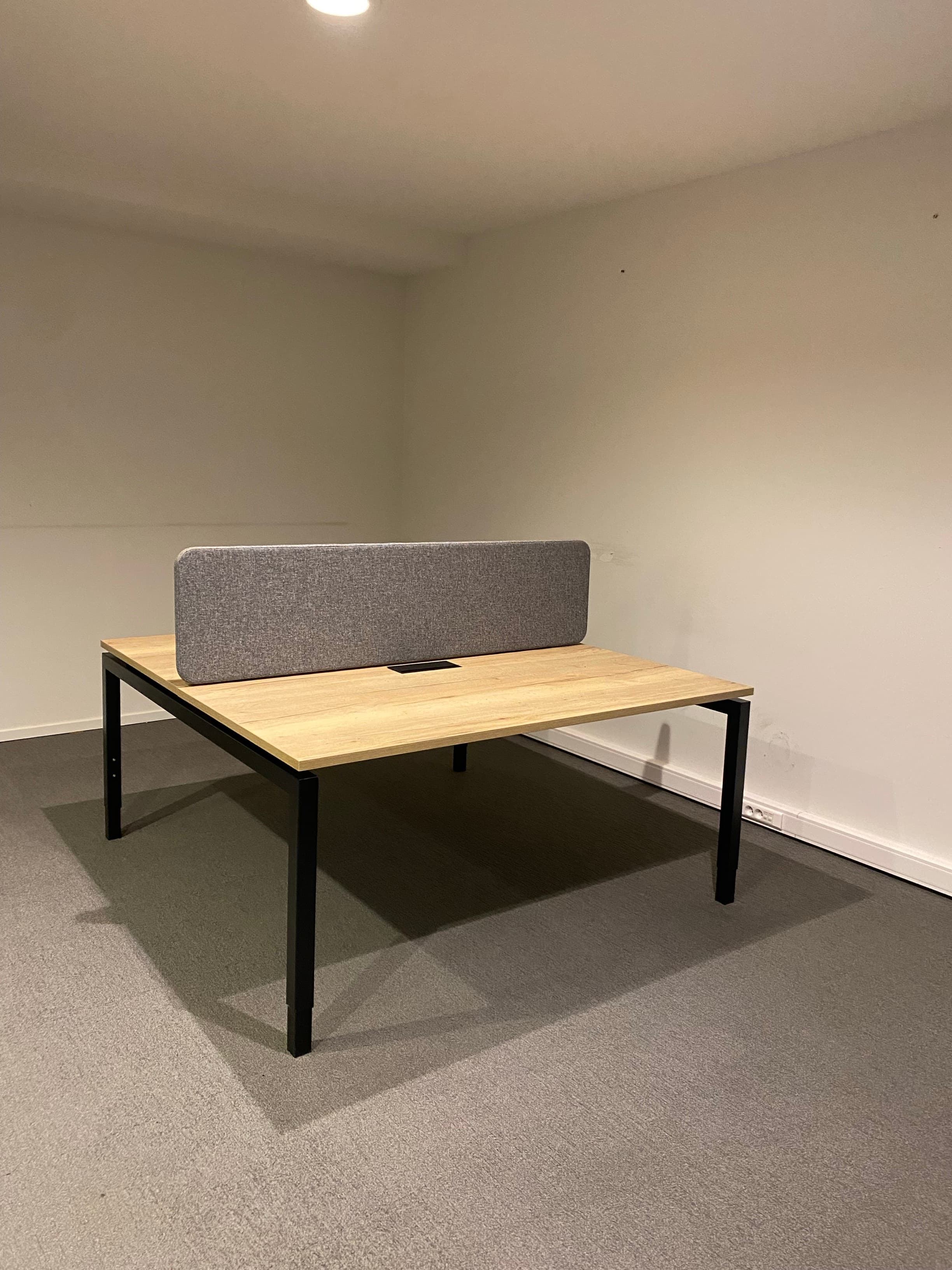 160cm Duo wood top desks with adjustable metal black legs and grey separator-2