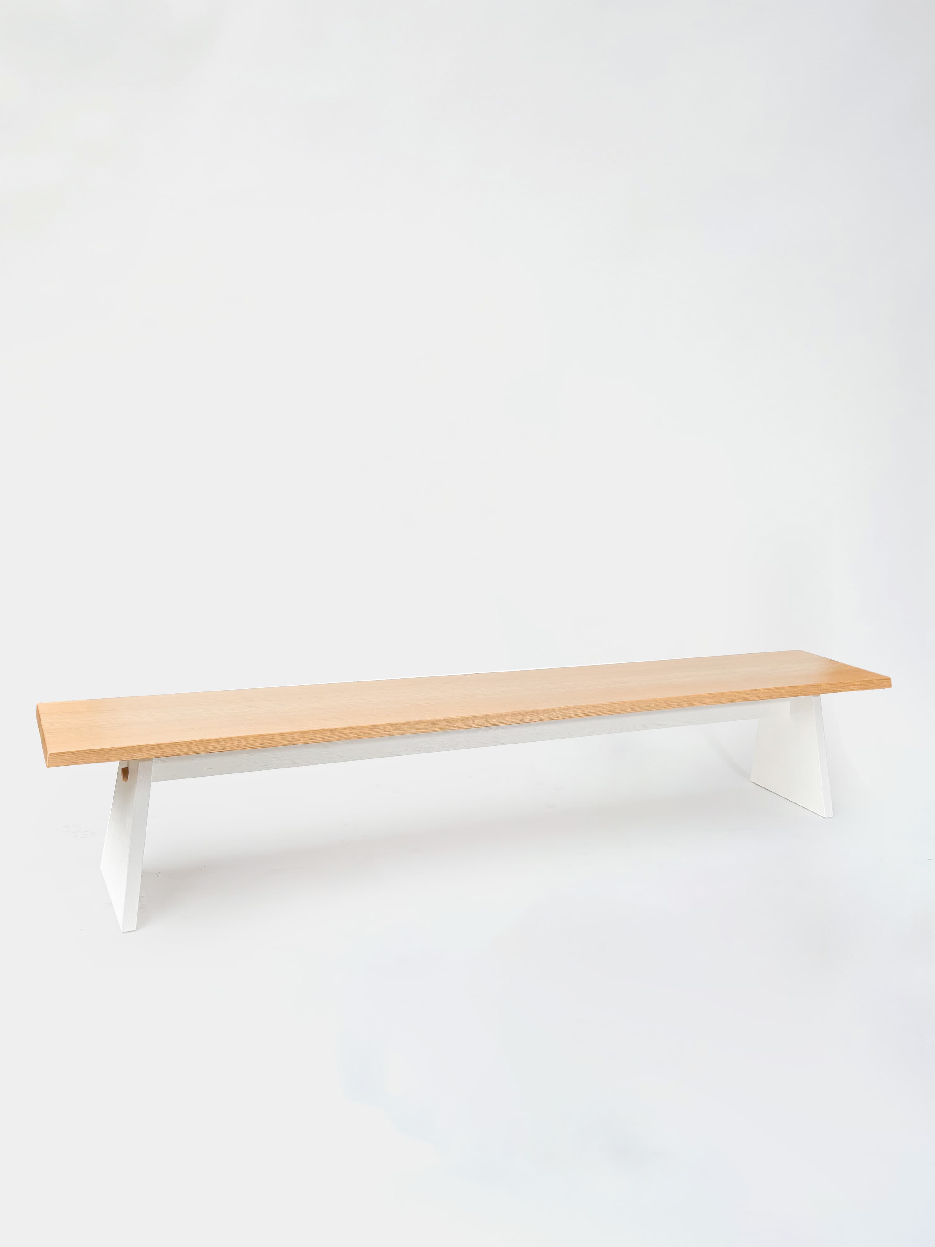 CRUSO Natural Oak Wood Minimalist Bench with White Base - 240cm-1
