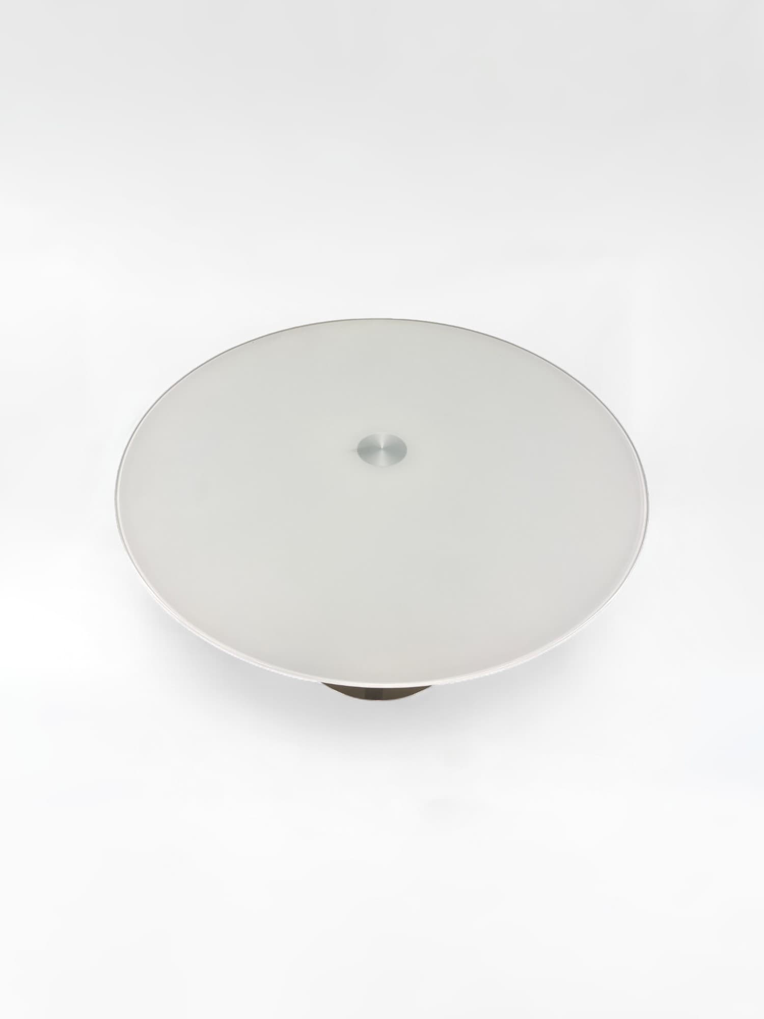120cm White glass round table with a metal base-1