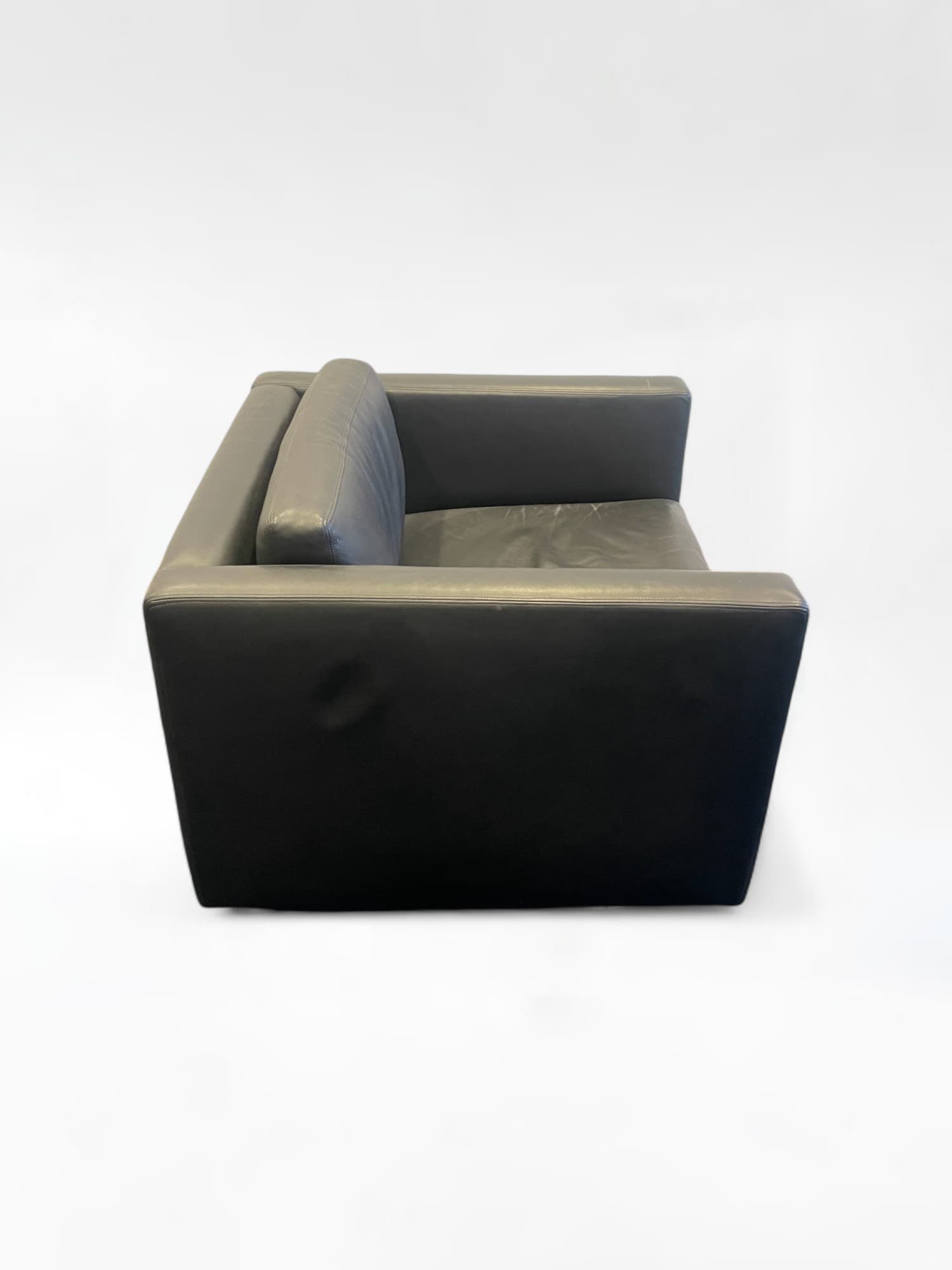 Black Leather Armchair with Contemporary Square Design-1