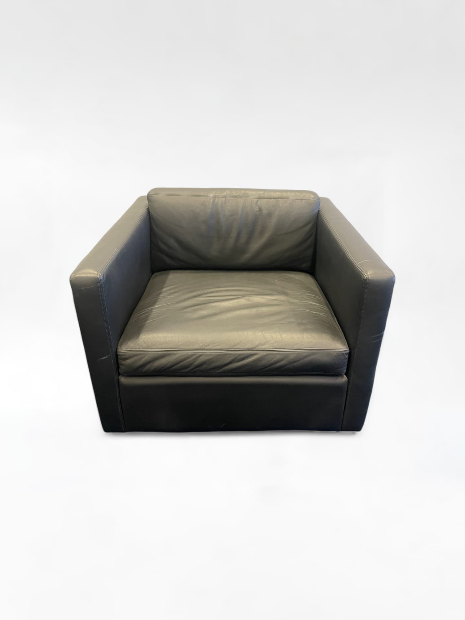Black Leather Armchair with Contemporary Square Design-0