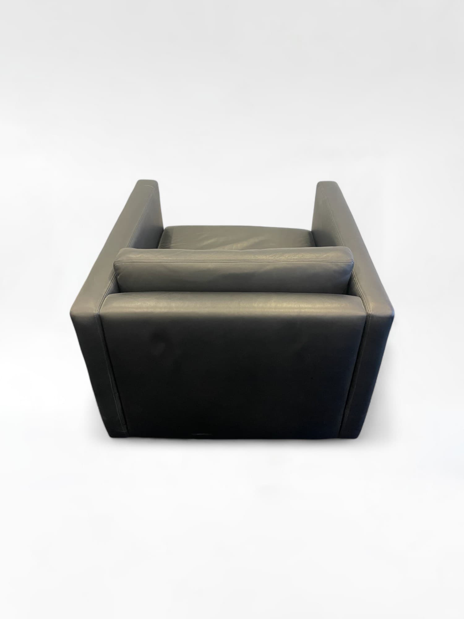 Black Leather Armchair with Contemporary Square Design-2