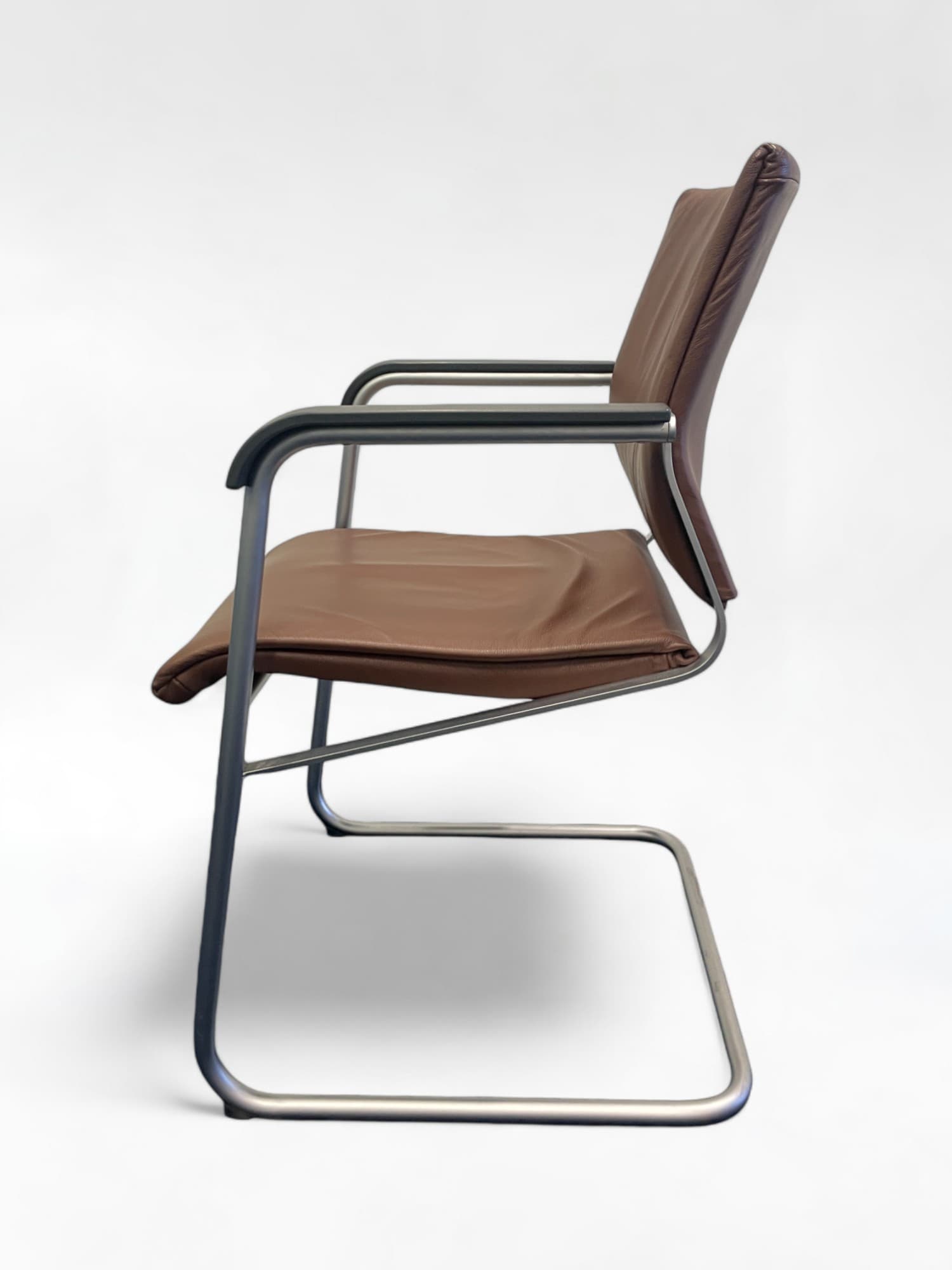 Wilkhahn Brown Leather meeting Chair with Armrests-4
