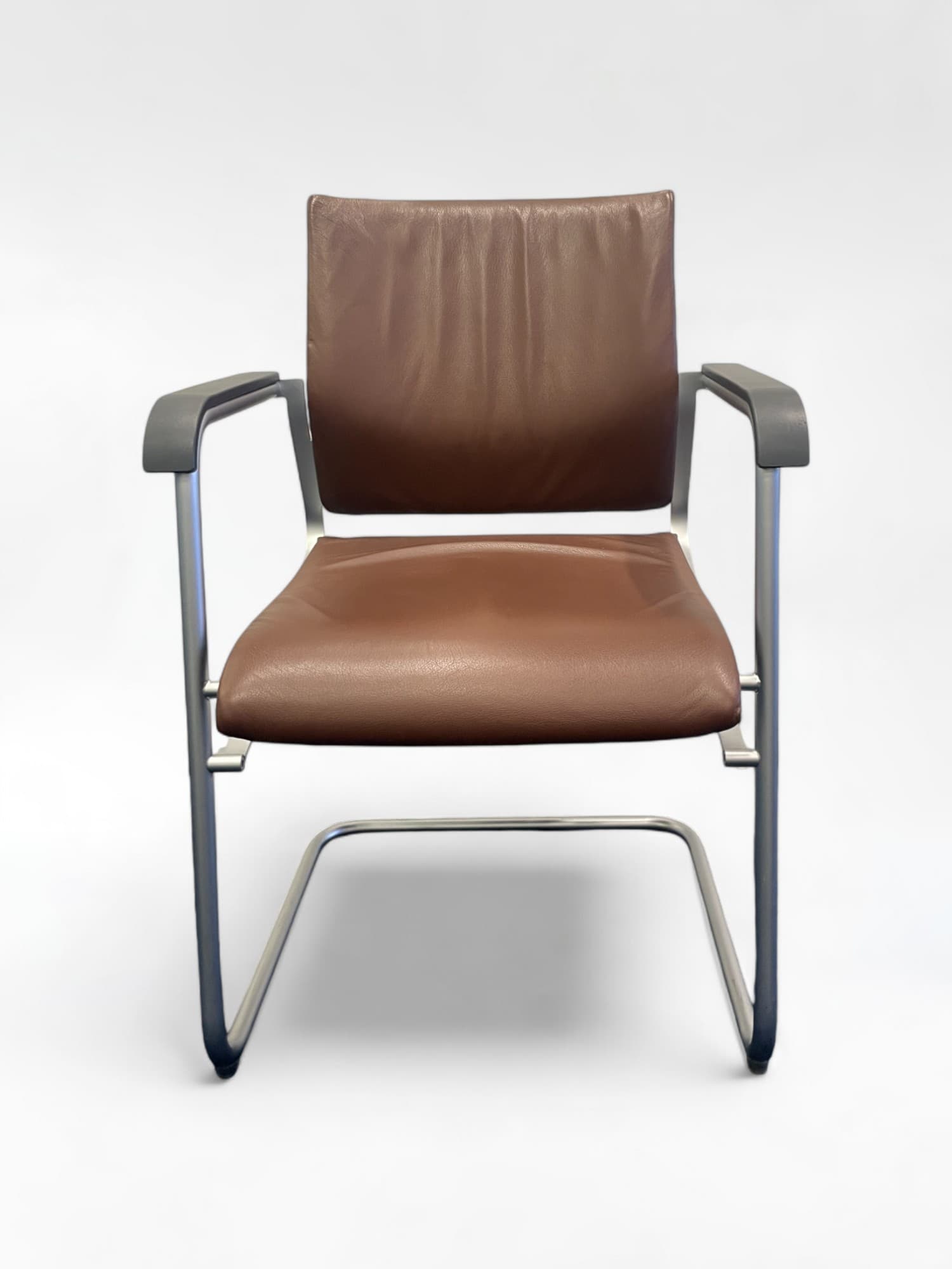Wilkhahn Brown Leather meeting Chair with Armrests-2