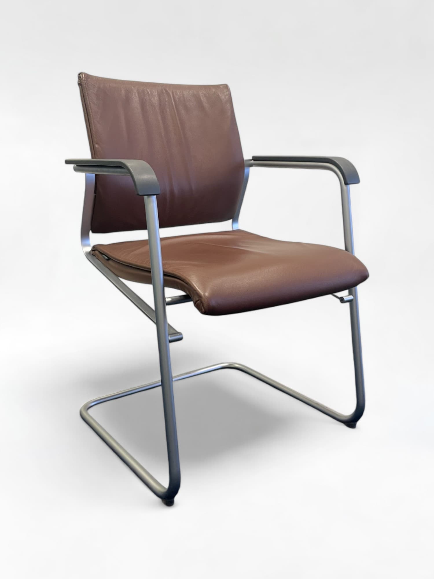 Wilkhahn Brown Leather meeting Chair with Armrests-0