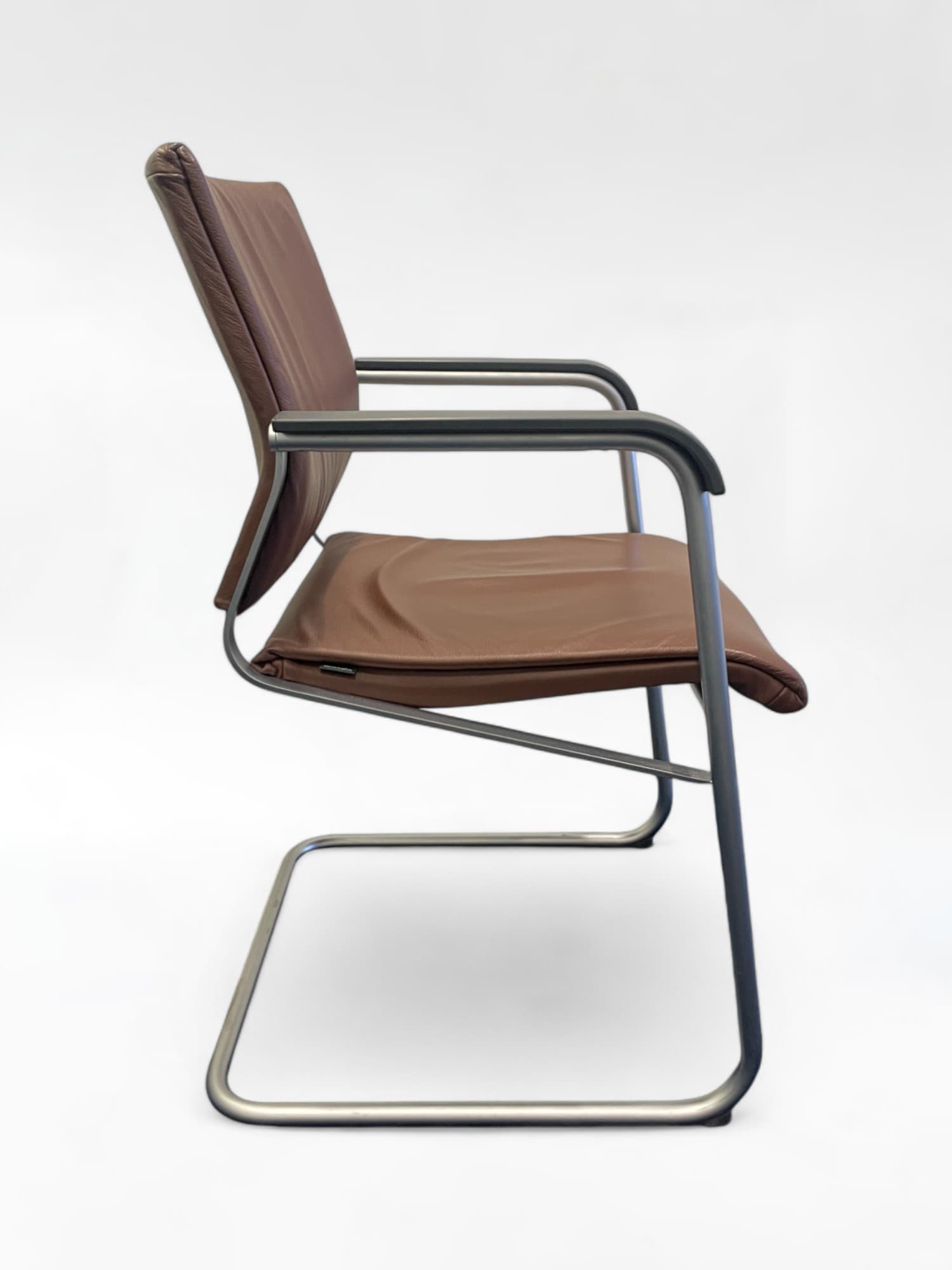 Wilkhahn Brown Leather meeting Chair with Armrests-1