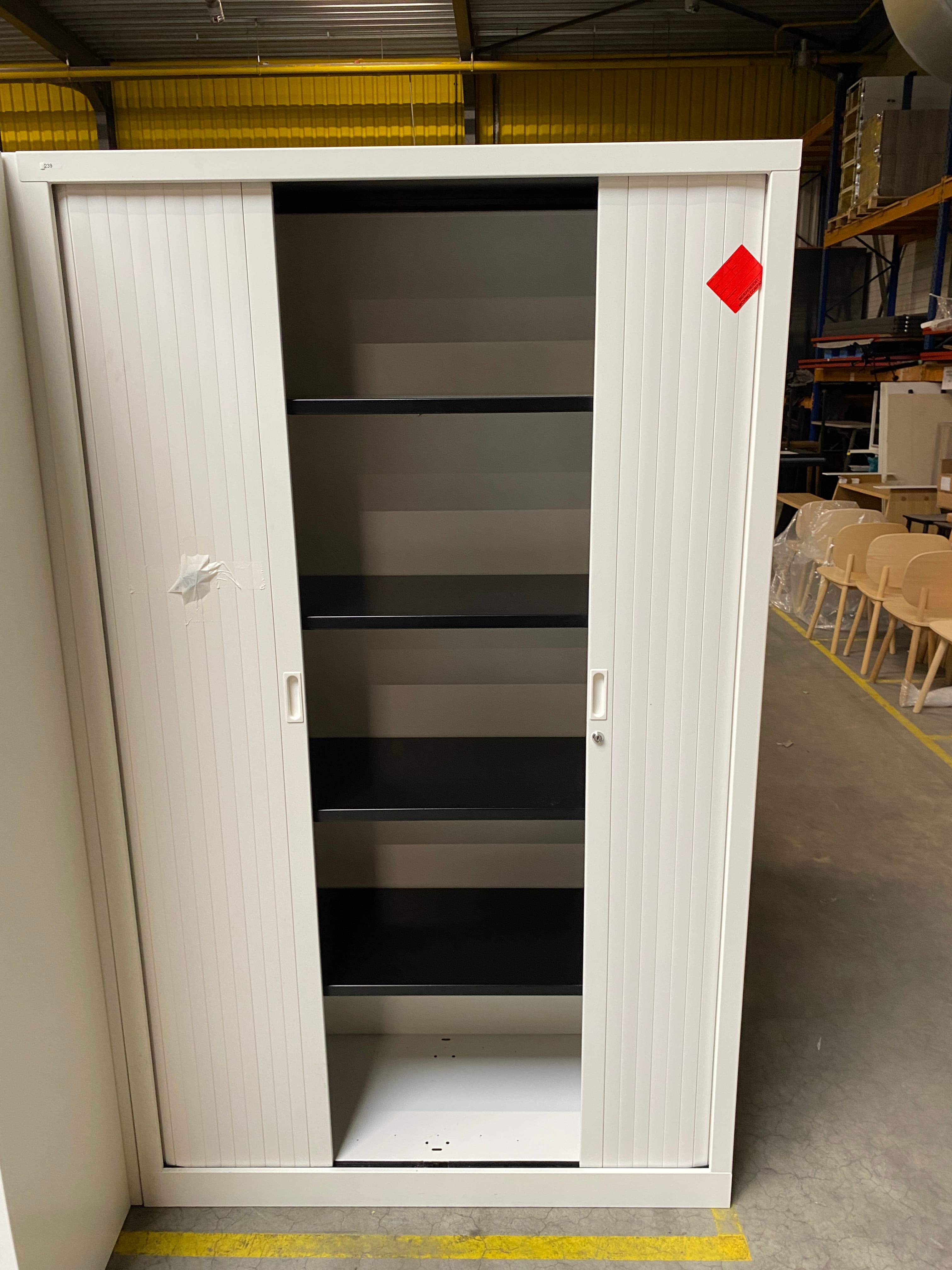 195cm Cream White Cupboard with 2 sliding doors and black shelves-3