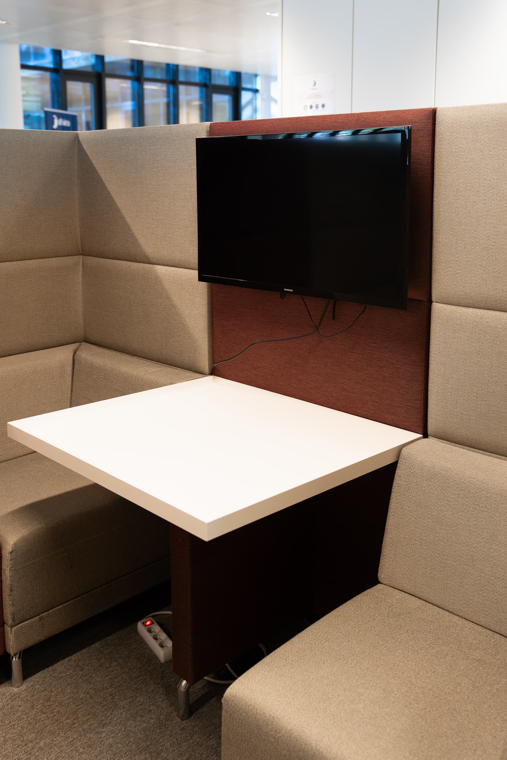 Burgundy and Grey Fabric Modular Sofa / Alcove with table and wall mount-4