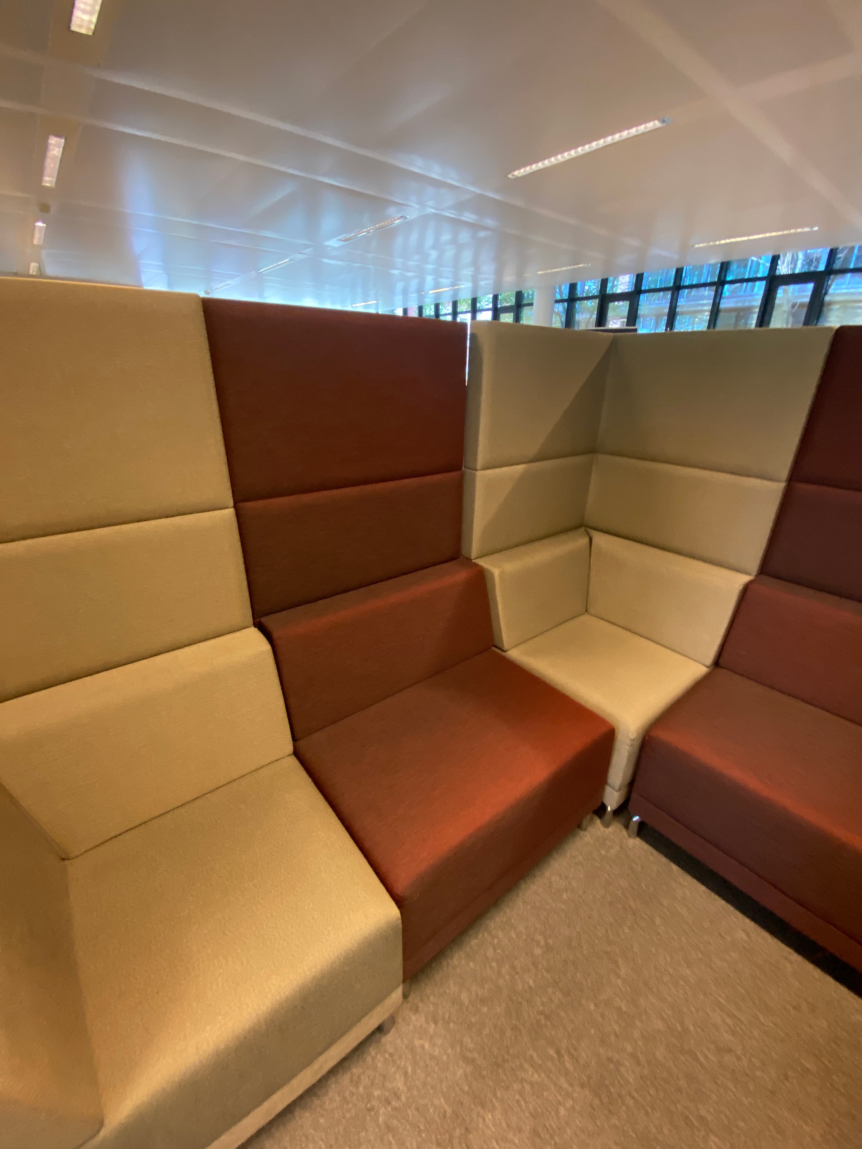 Burgundy and Grey Fabric Modular Sofa / Alcove with table and wall mount-2
