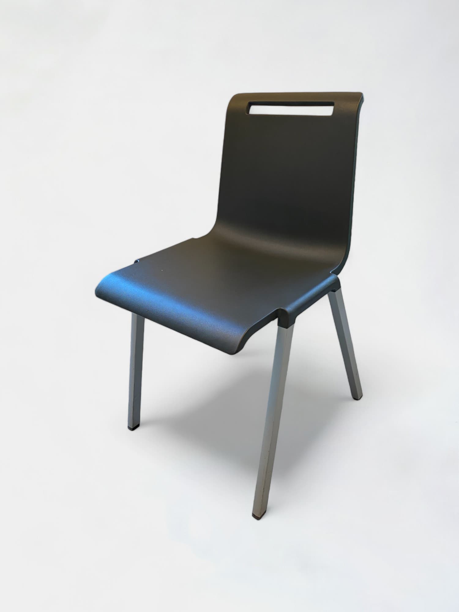 MIT Actiu Charcoal Grey Plastic Chair with Metal Legs and Handle CutOut-0