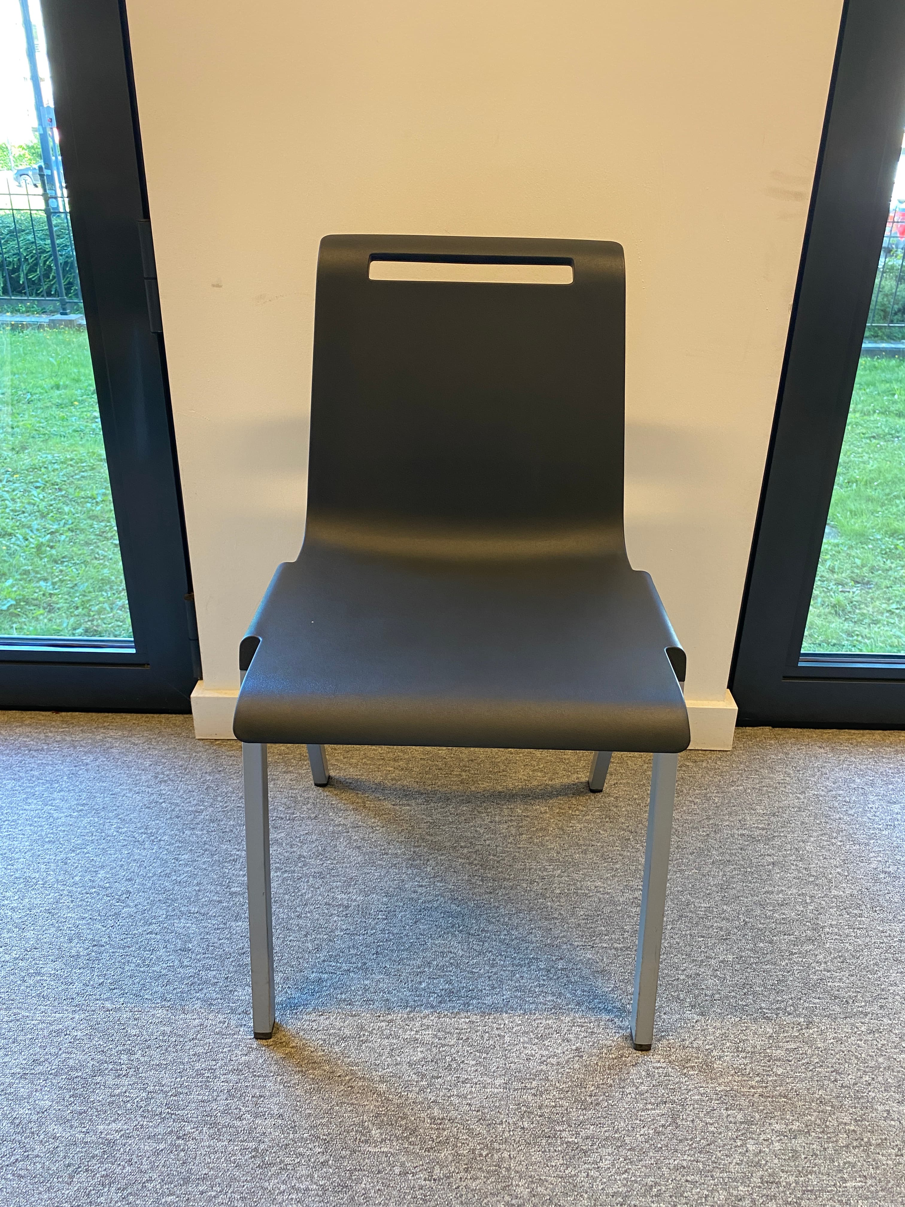 MIT Actiu Charcoal Grey Plastic Chair with Metal Legs and Handle CutOut-3