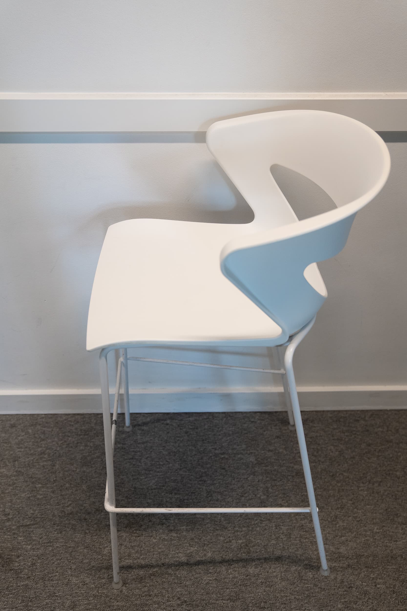 KICCA White Plastic Bar Stool with Integrated Backrest and Sleek Modern Design-2