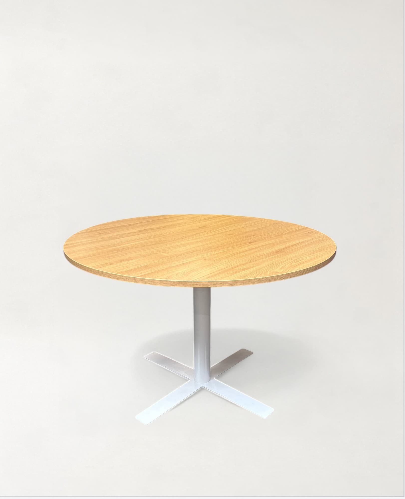 110 cm Round Oak Table with White Metal Base-0