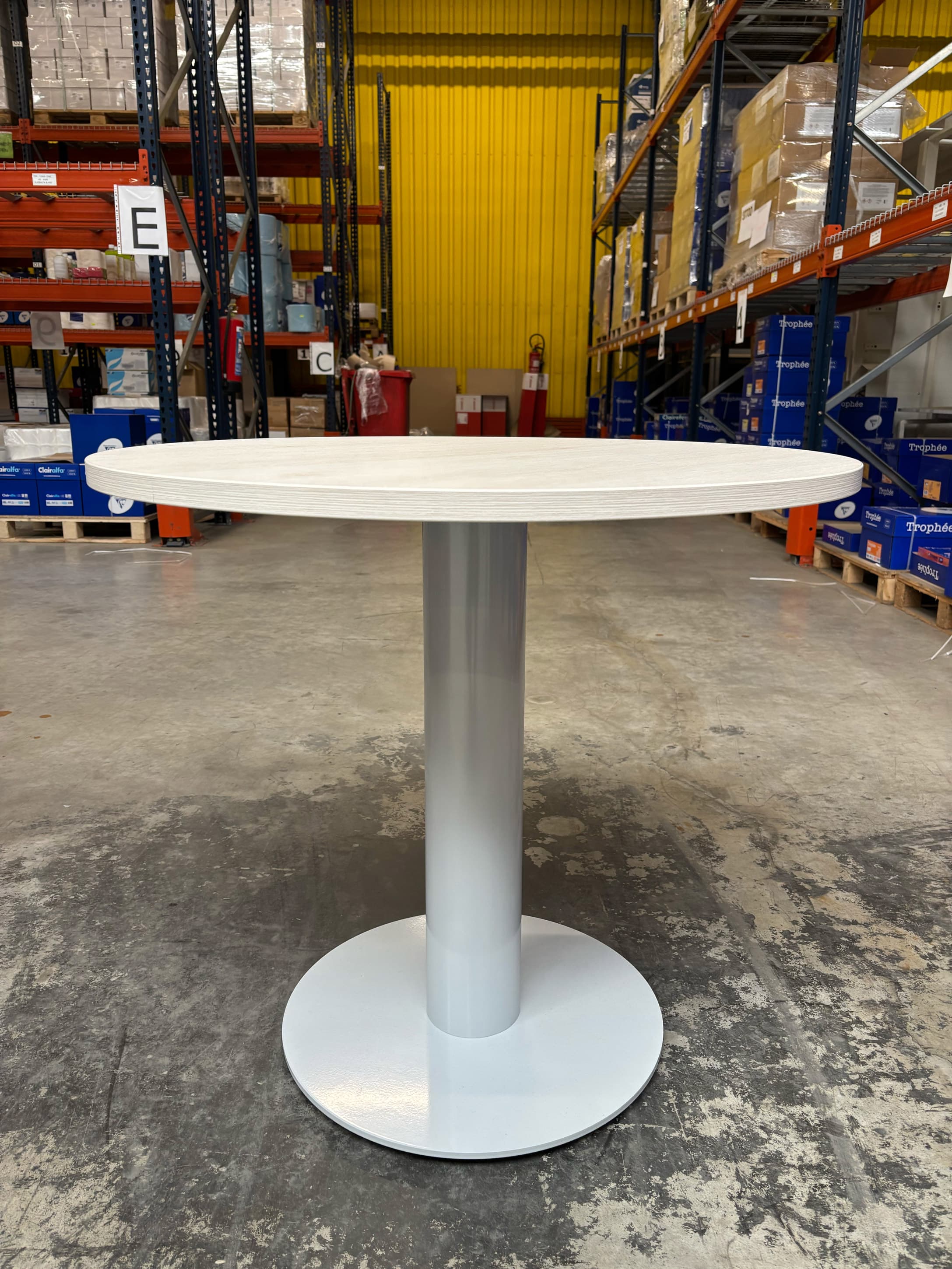 Off White Wood and Metal Round Table with Pedestal Base-2