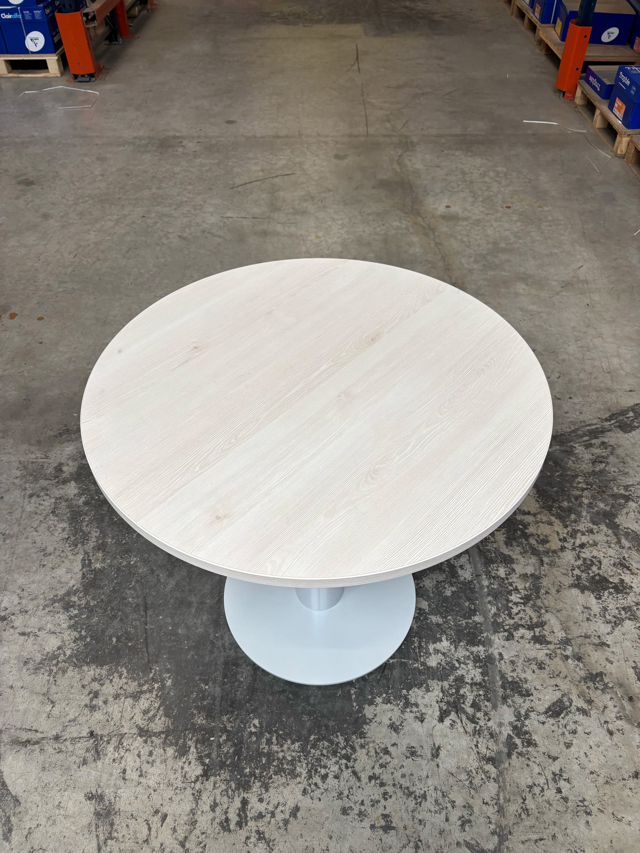 Off White Wood and Metal Round Table with Pedestal Base-1
