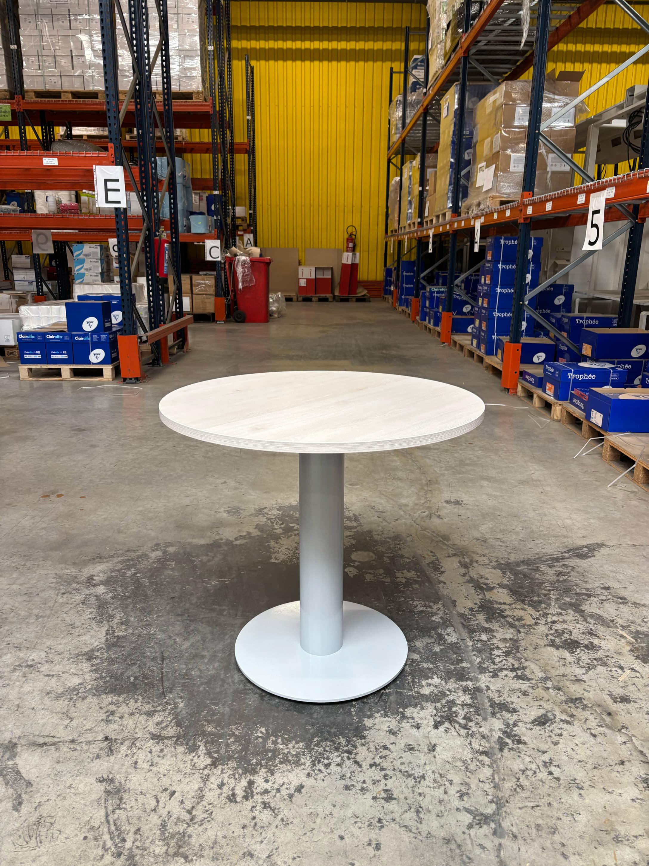 Off White Wood and Metal Round Table with Pedestal Base-0