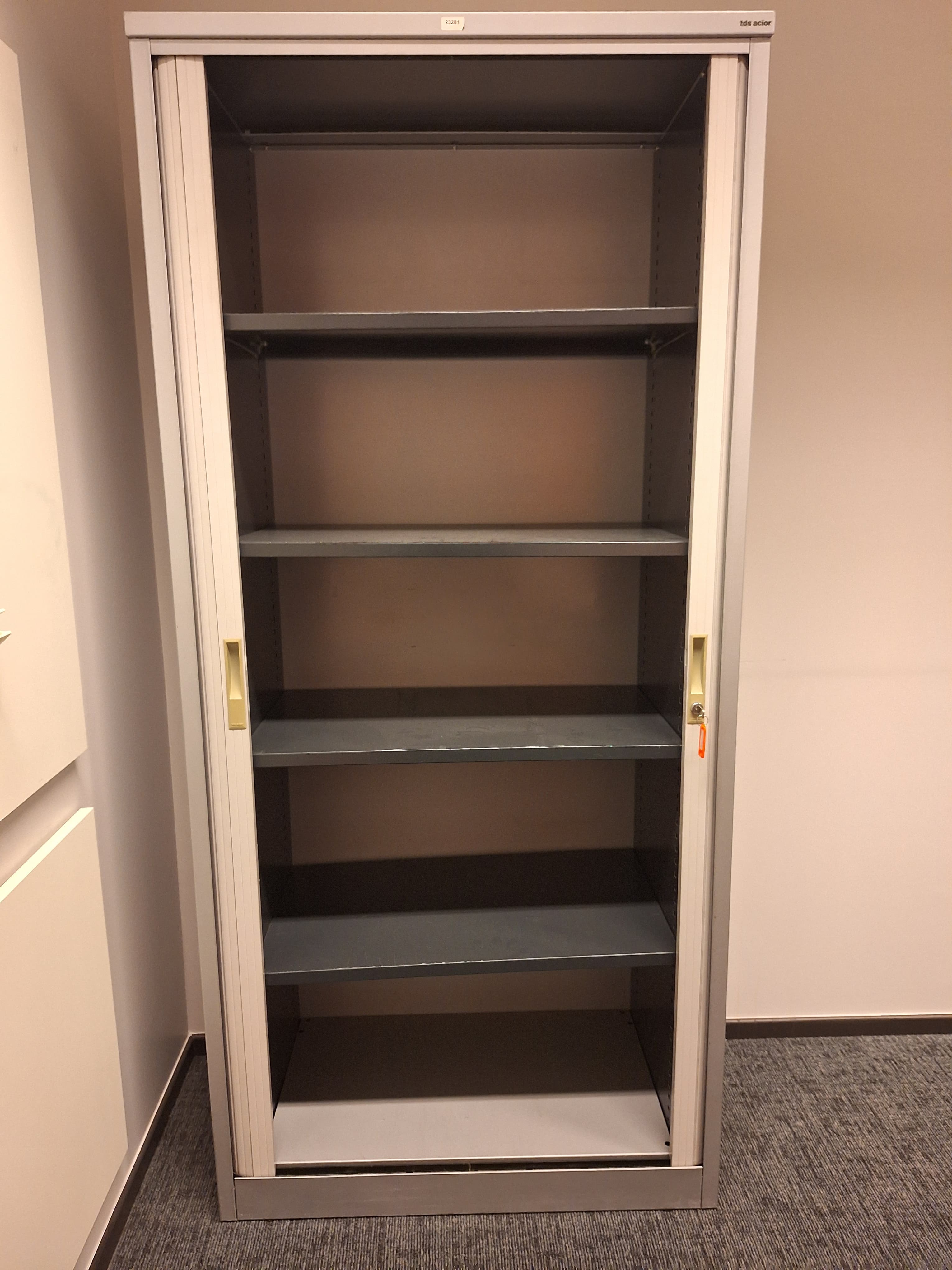 Gray Metal Storage Cabinet with Sliding Doors without key-2