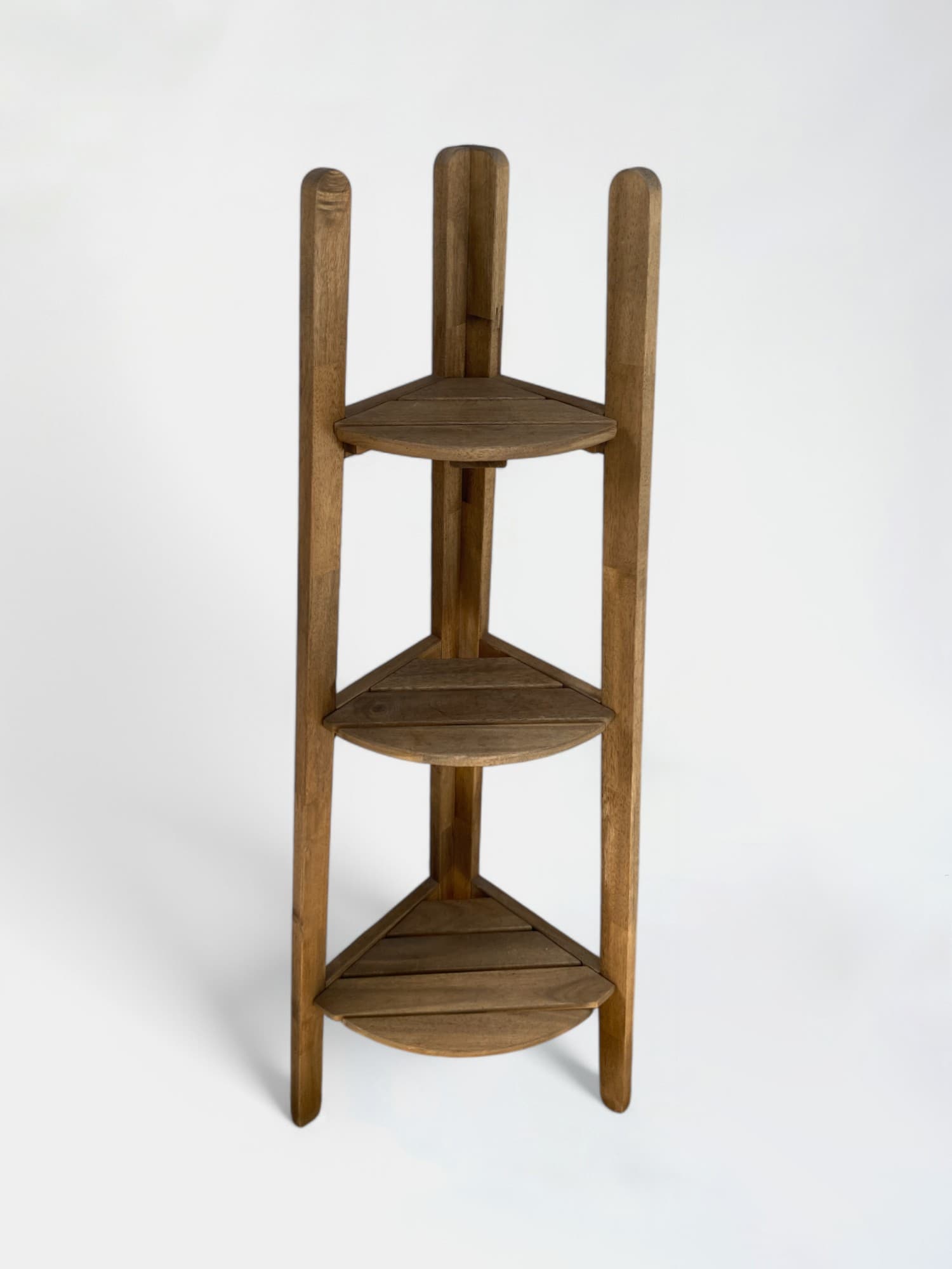 Brown Wood Corner Shelf Unit with Three Tiers-0