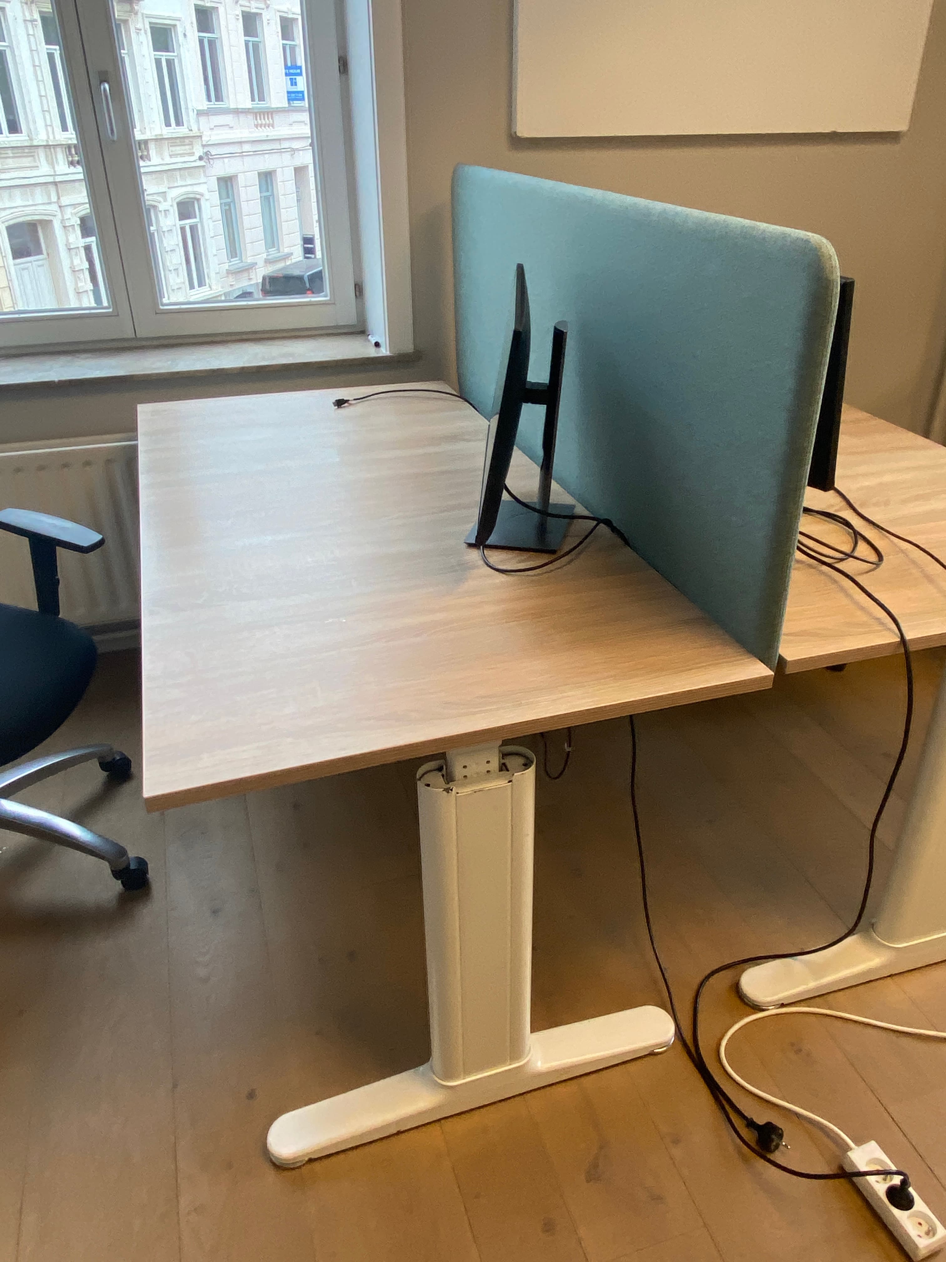 160cm Light Wood Adjustable single Desk with White Metal Legs without divider-0