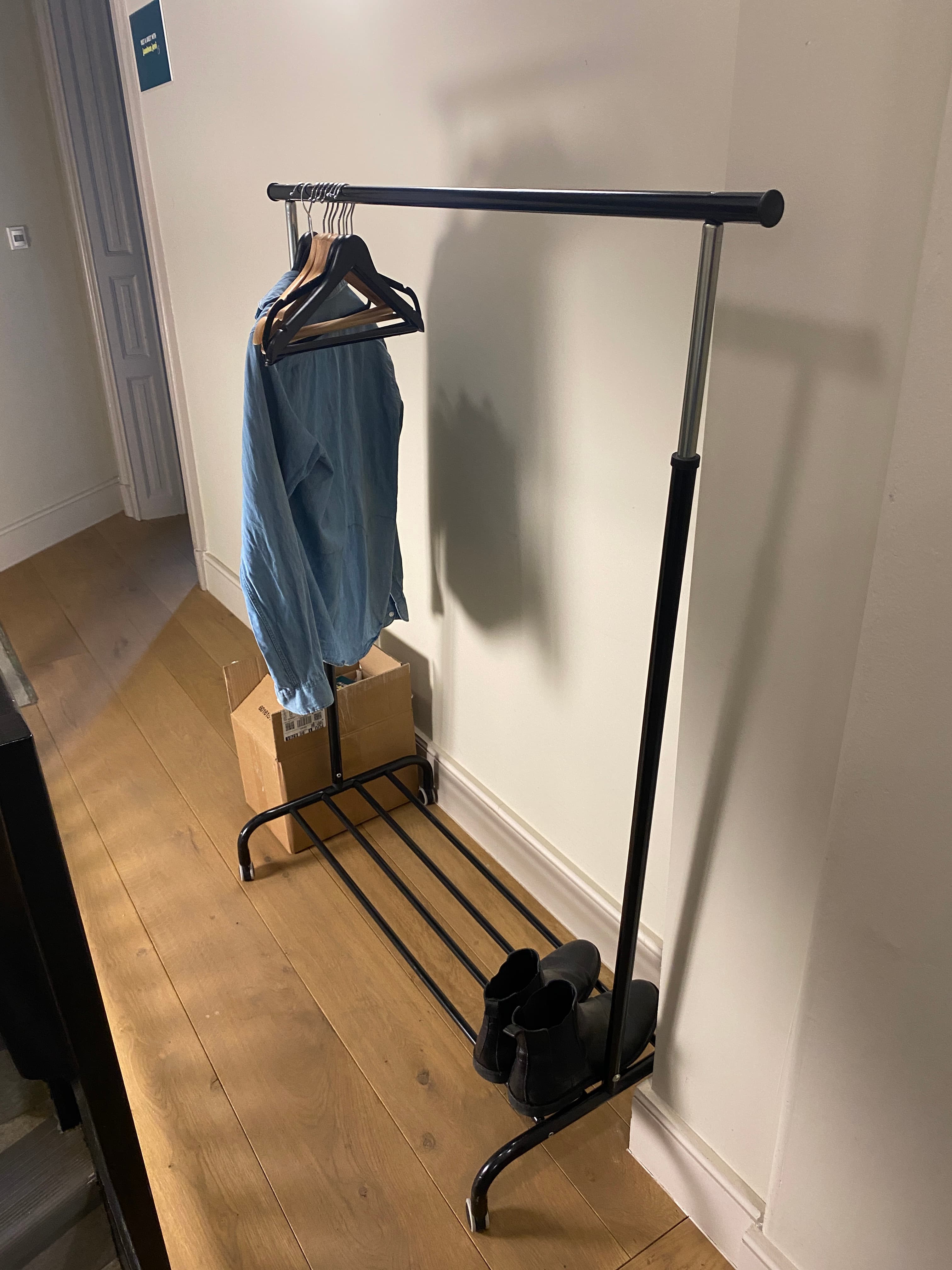 Black Metal Clothing Rack with Shoe Storage-0