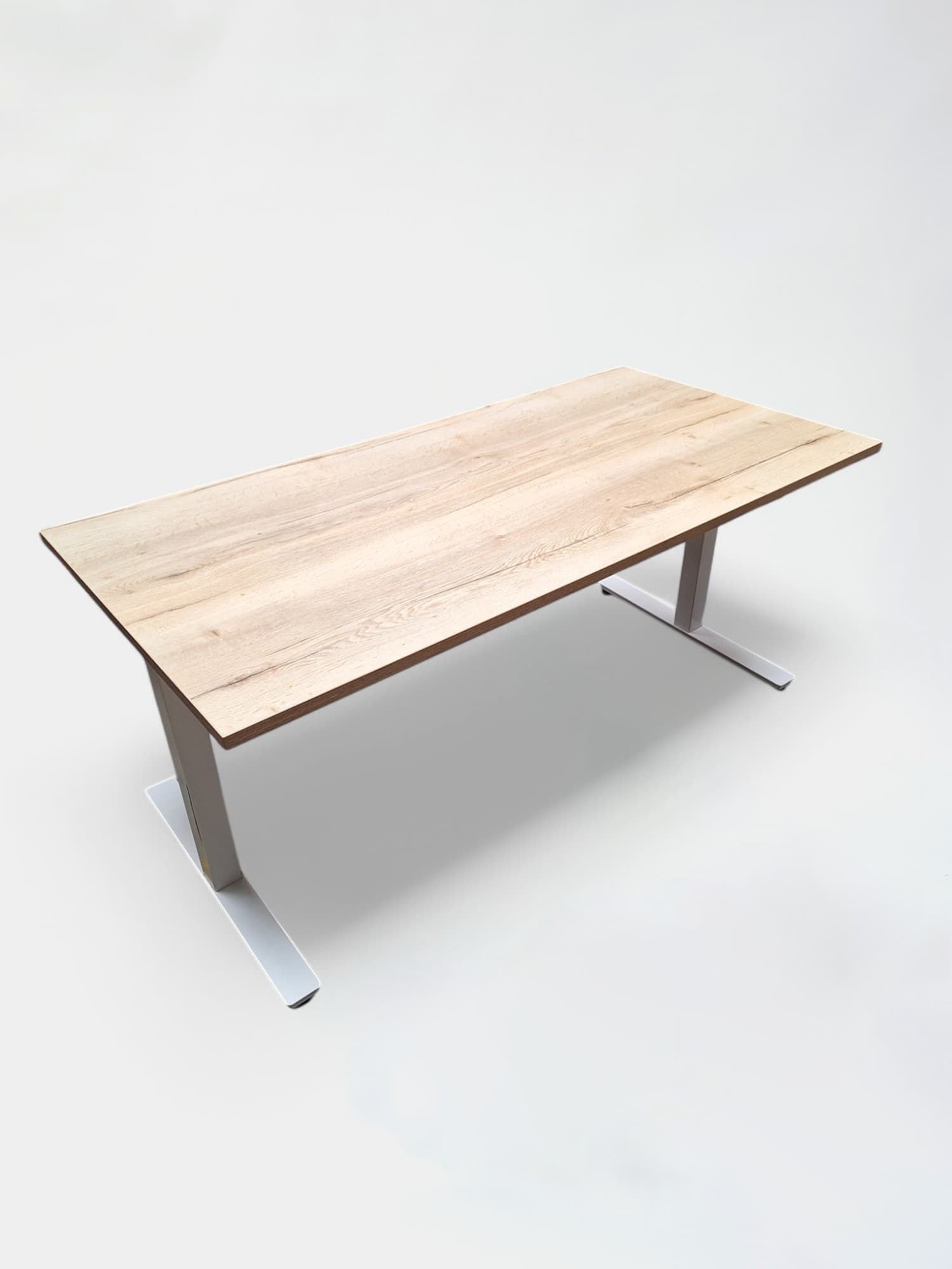160cm Light Wood Laminate Desk with thin metallic legs and Adjustable Height and black manivel-1