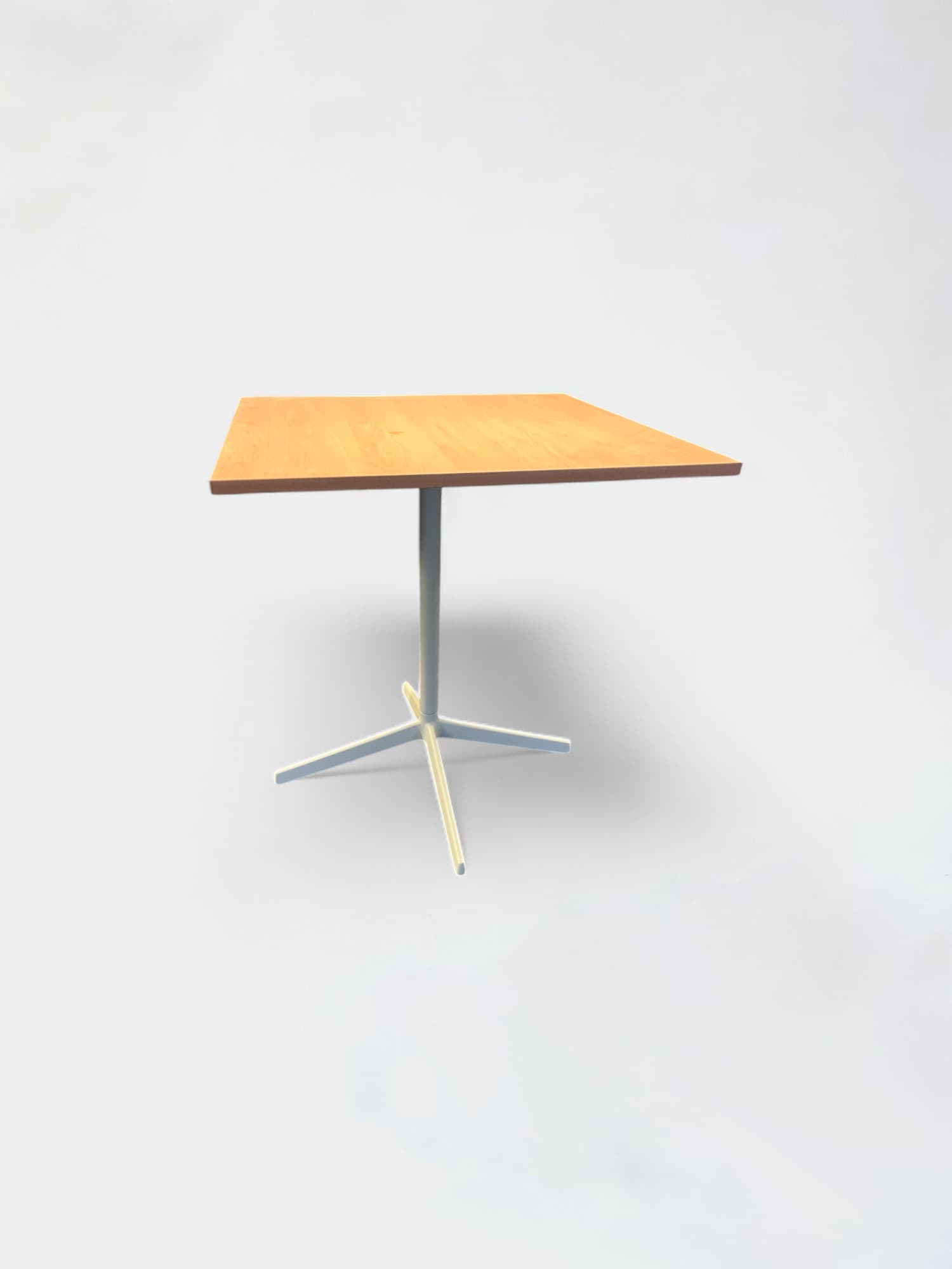 Wooden square table with white metal legs