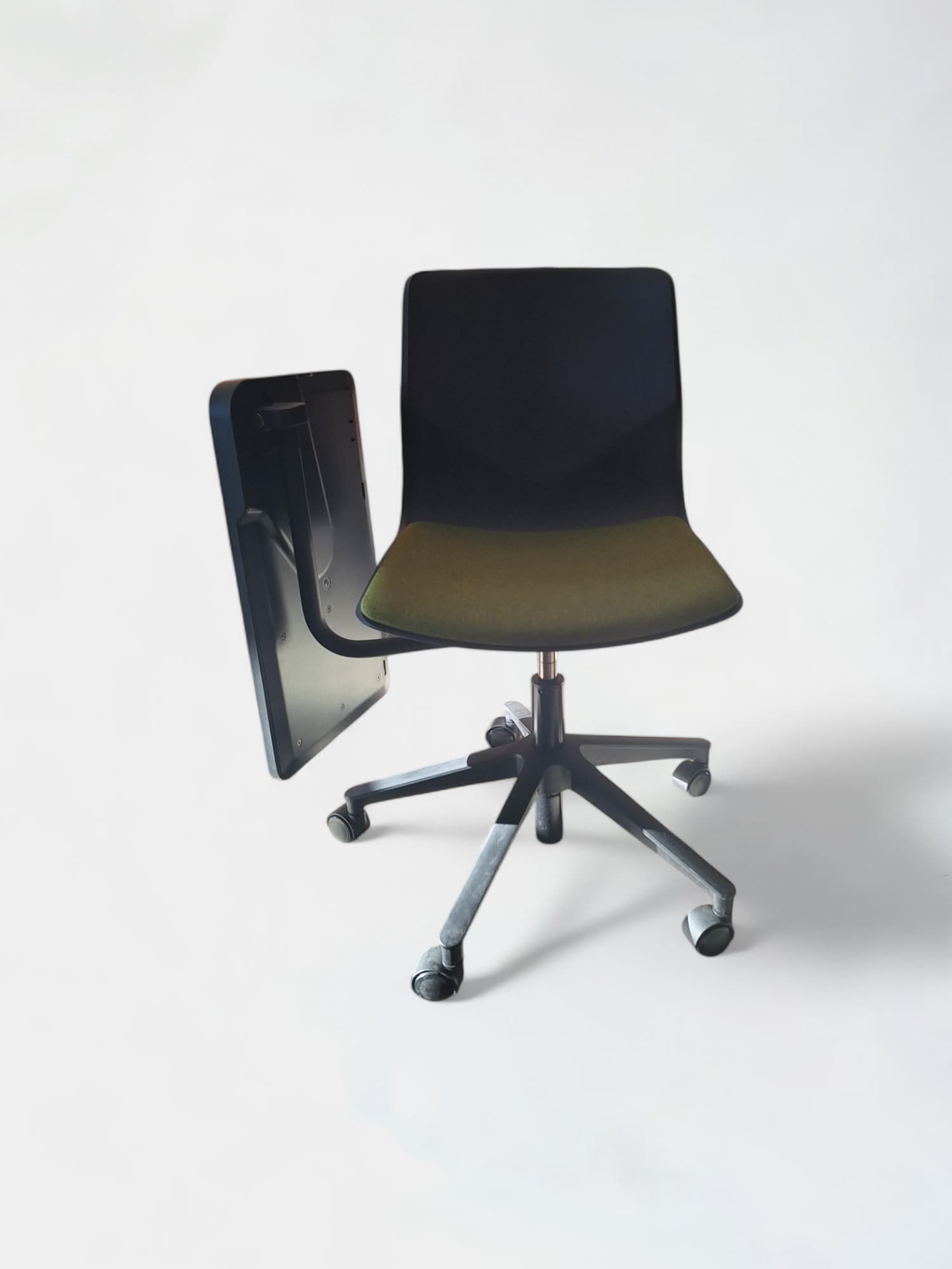 Four design Black and Green Plastic Office Chair with Swivel Desk Attachment-4