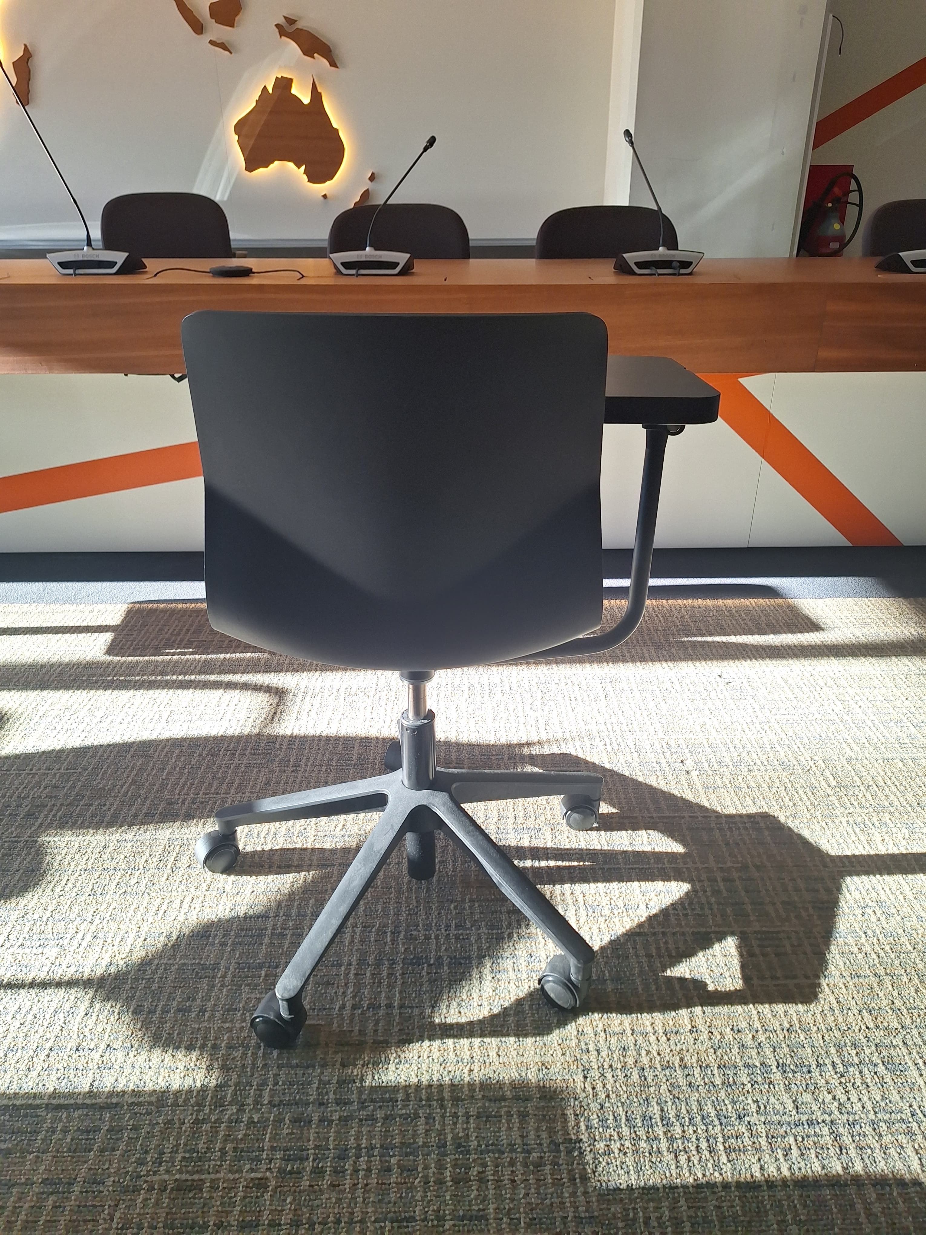 Four design Black and Green Plastic Office Chair with Swivel Desk Attachment-2