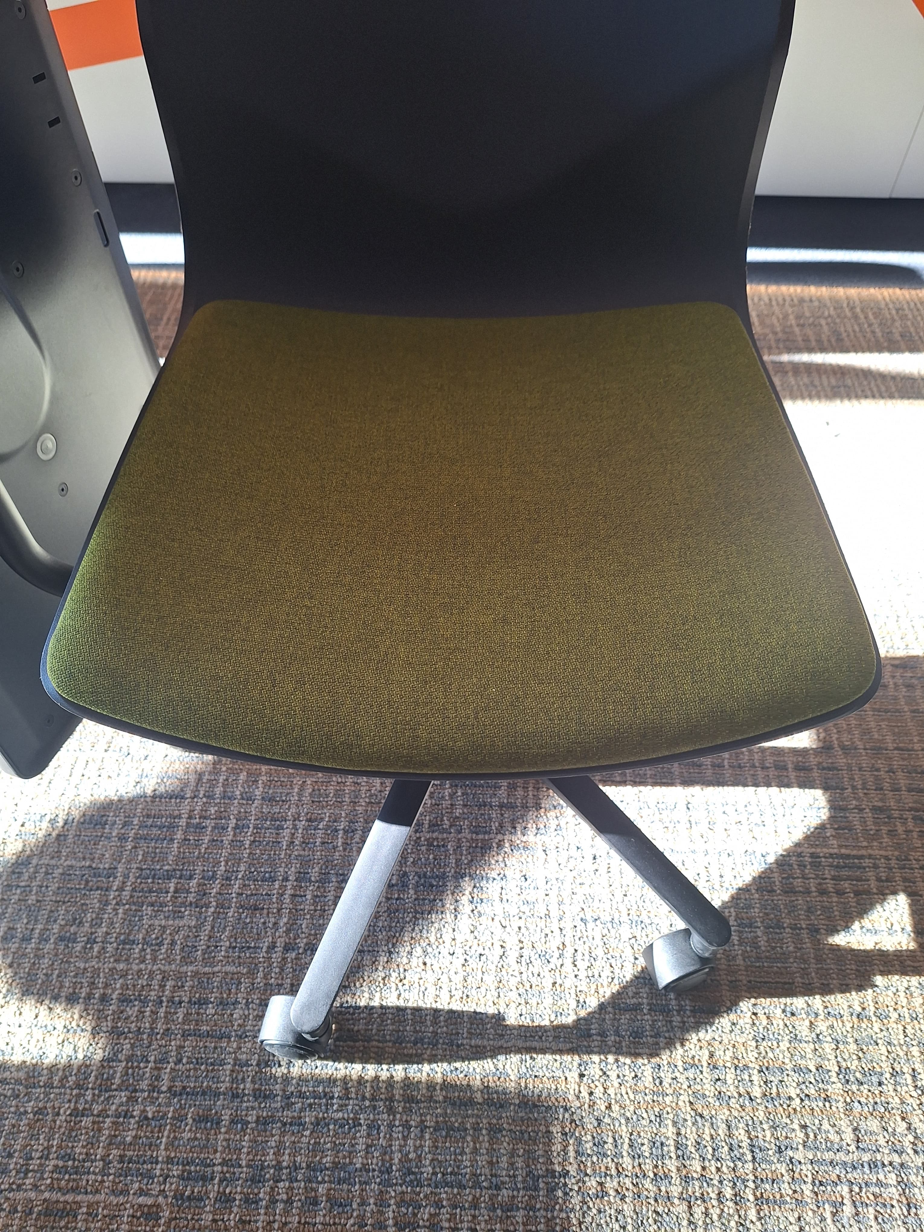 Four design Black and Green Plastic Office Chair with Swivel Desk Attachment-1