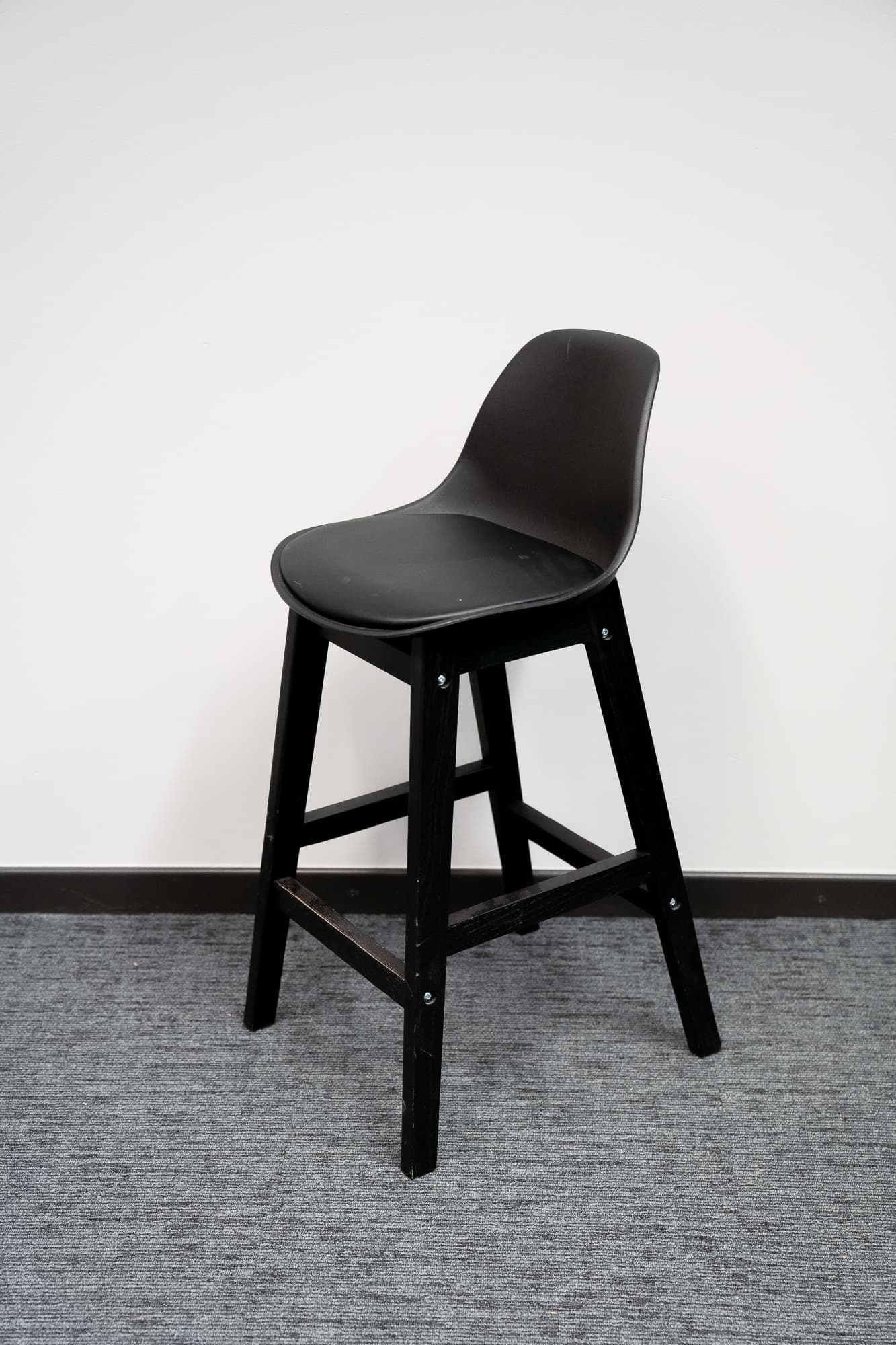 75cm Black wood stool with plastic and synthetic leather seat-1