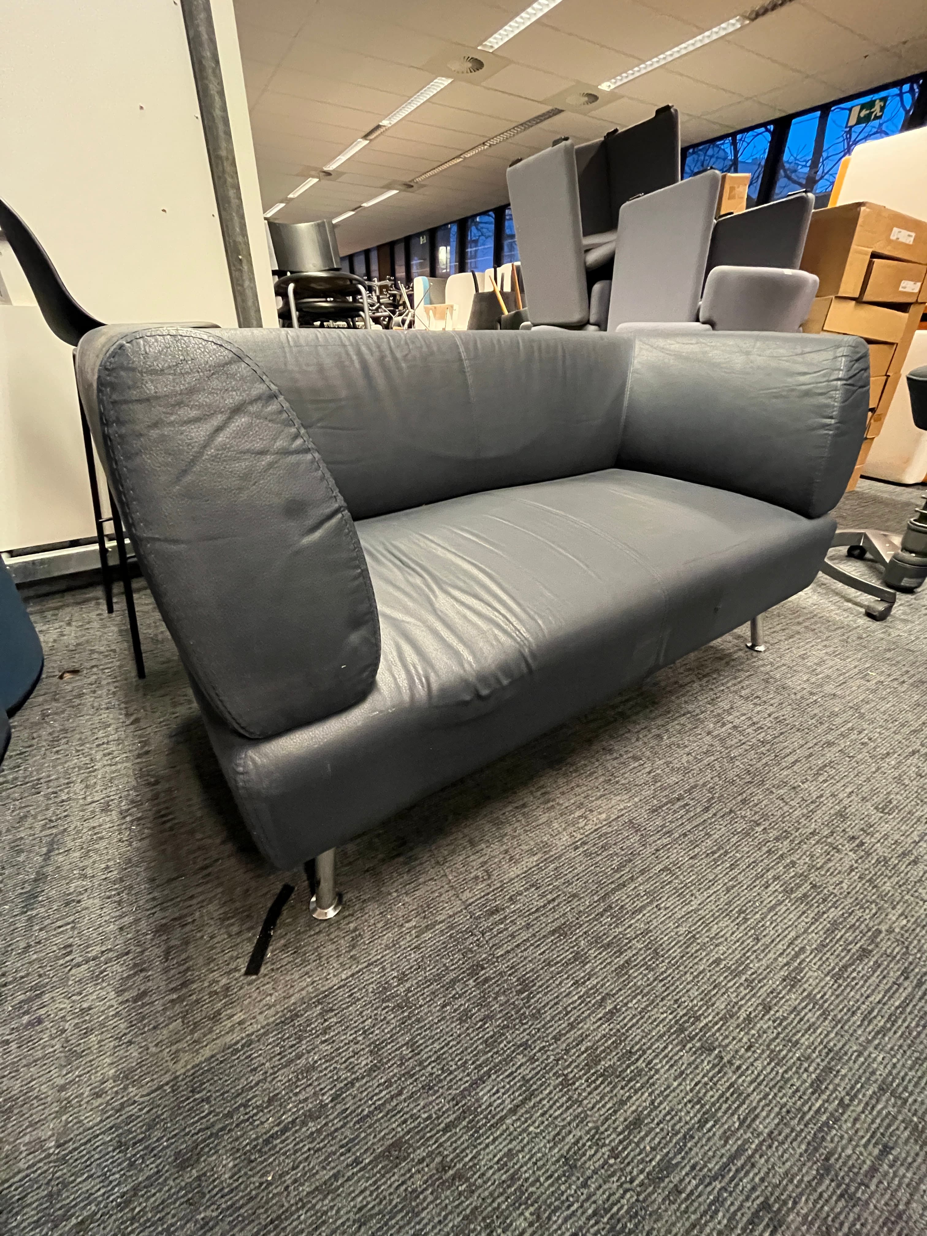 Canapé vintage en cuir bleu-gris foncé-3