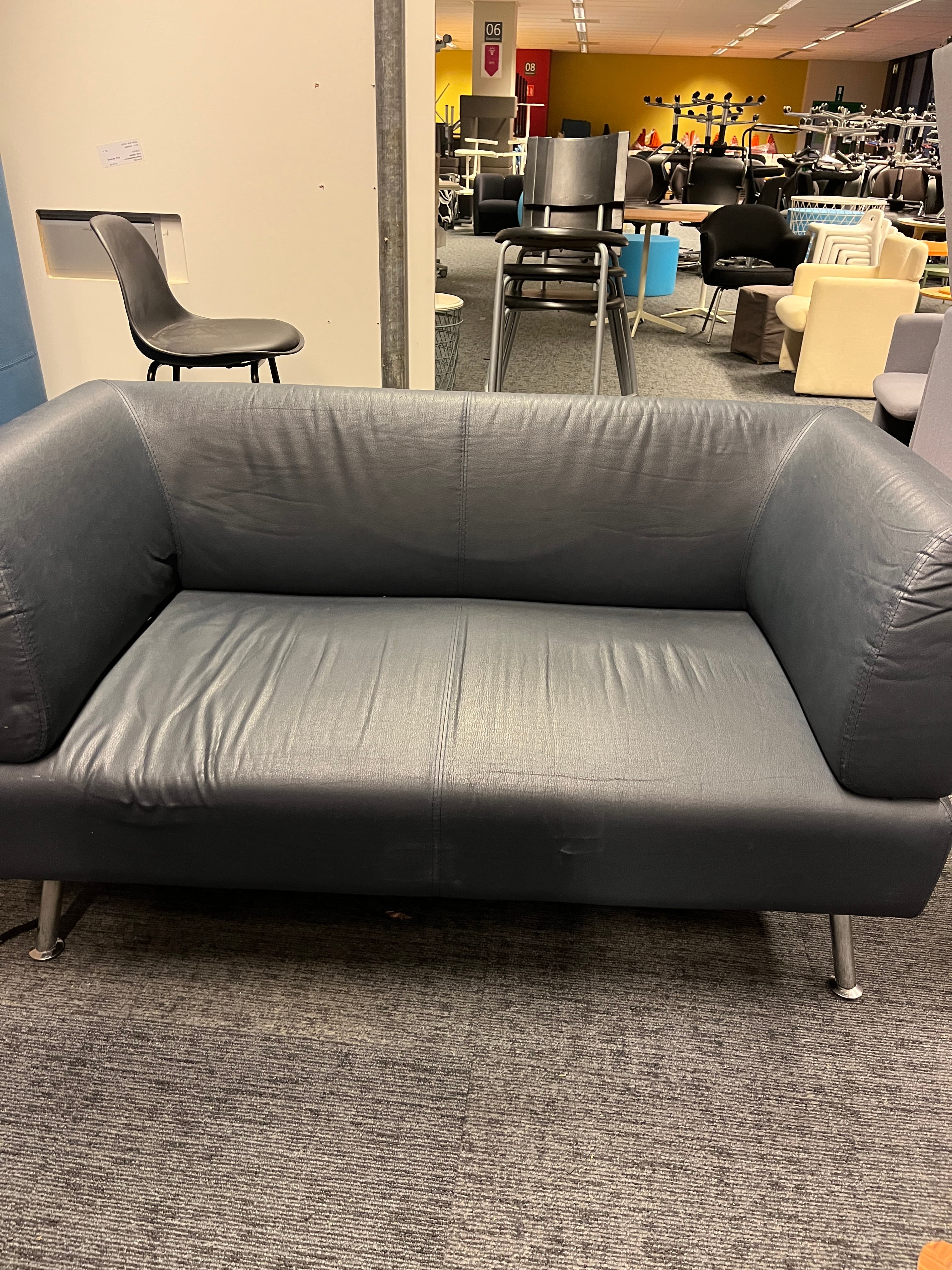 Canapé vintage en cuir bleu-gris foncé-2