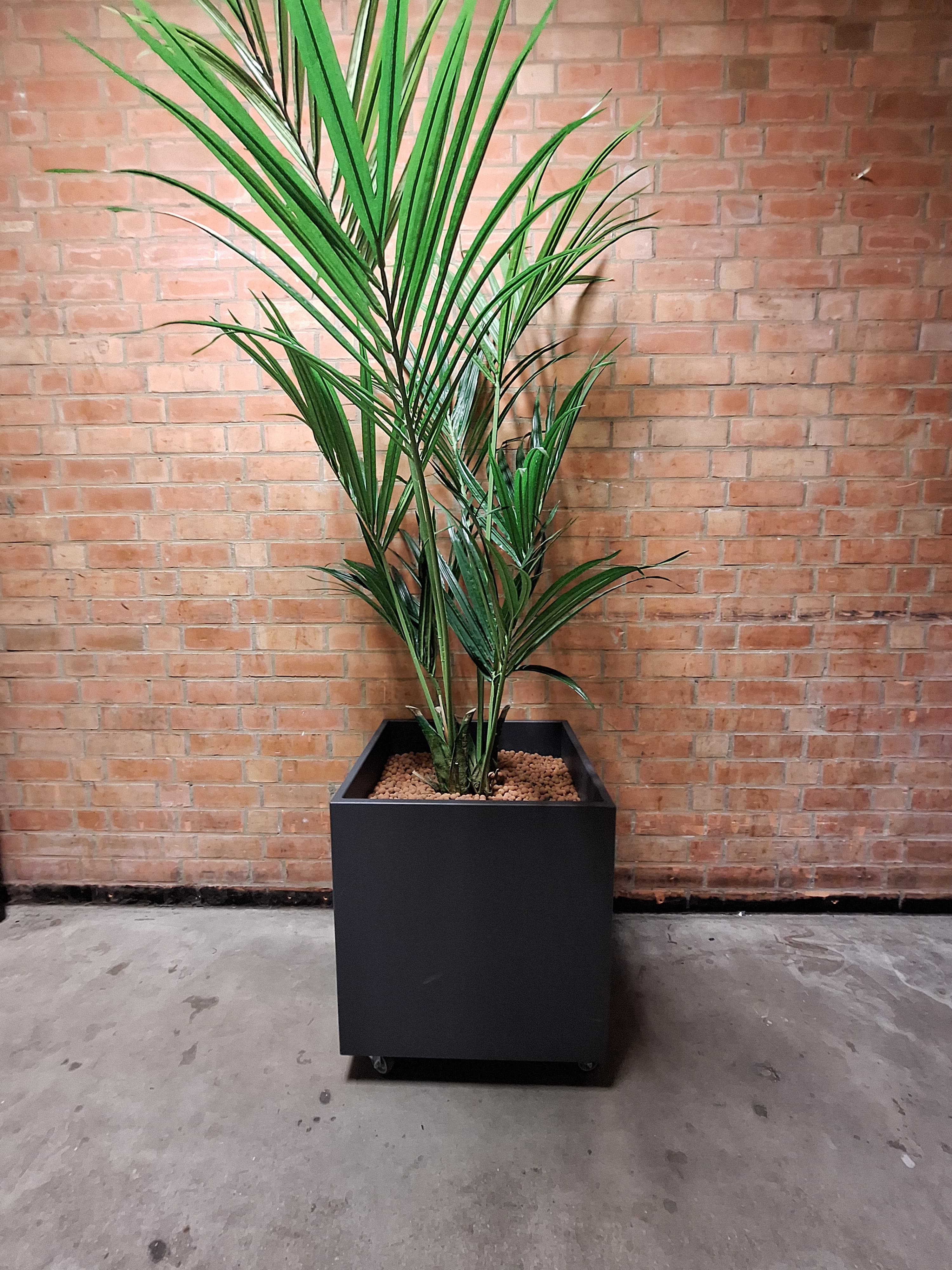 Fake plant in a dark gray square pot on wheels-1