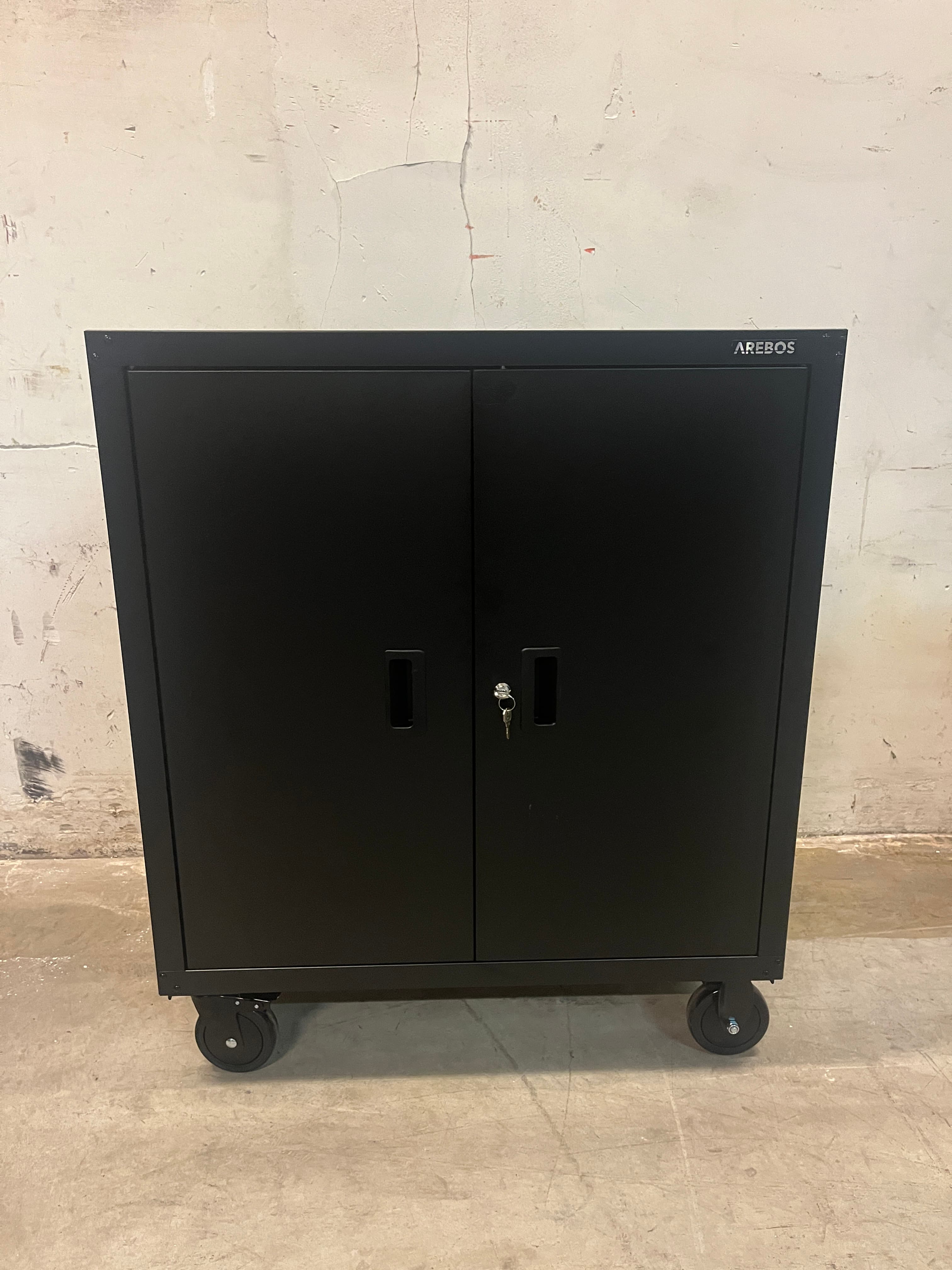 Arebos black metallic cabinet on wheels-1