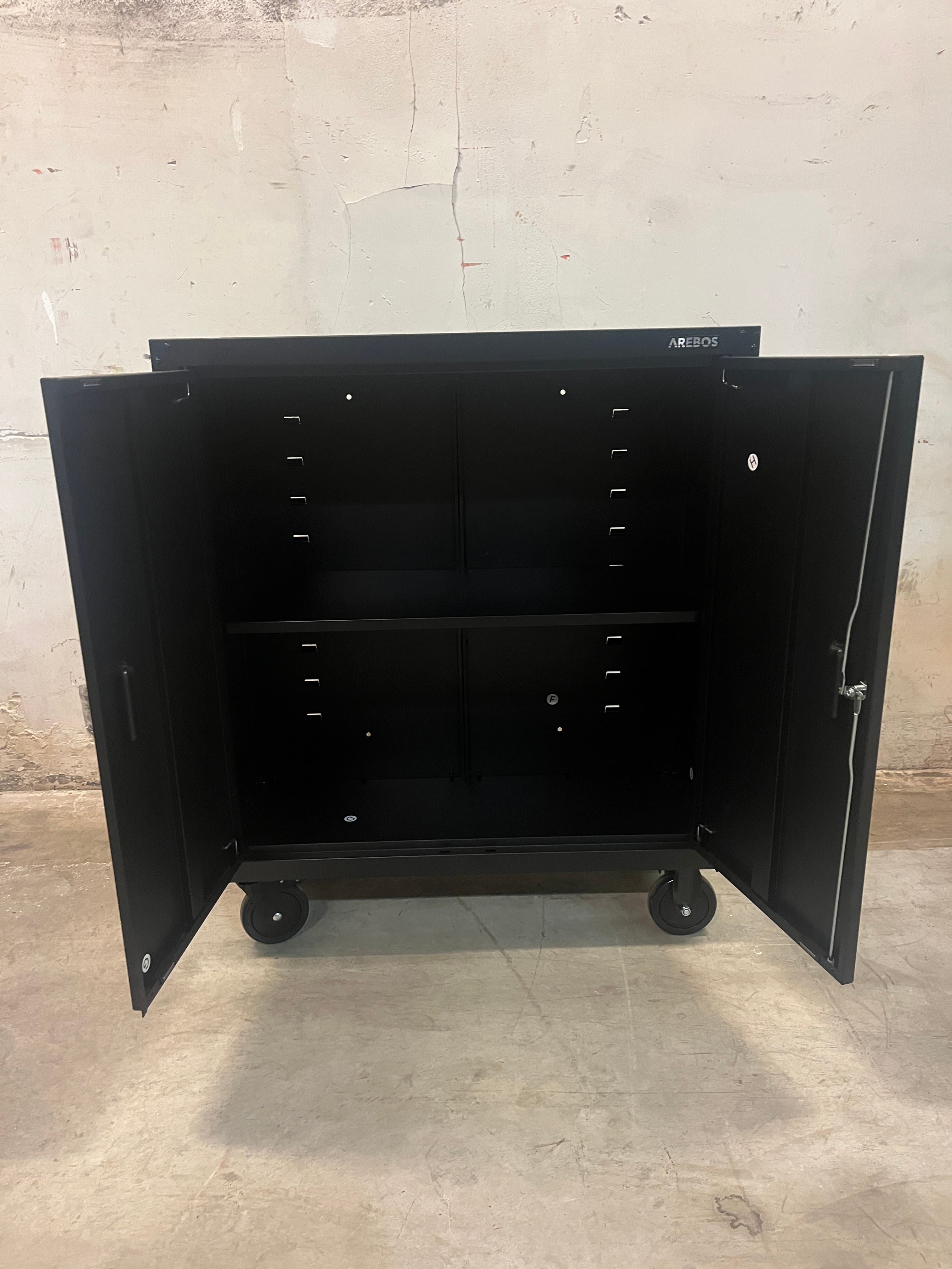 Arebos black metallic cabinet on wheels-2
