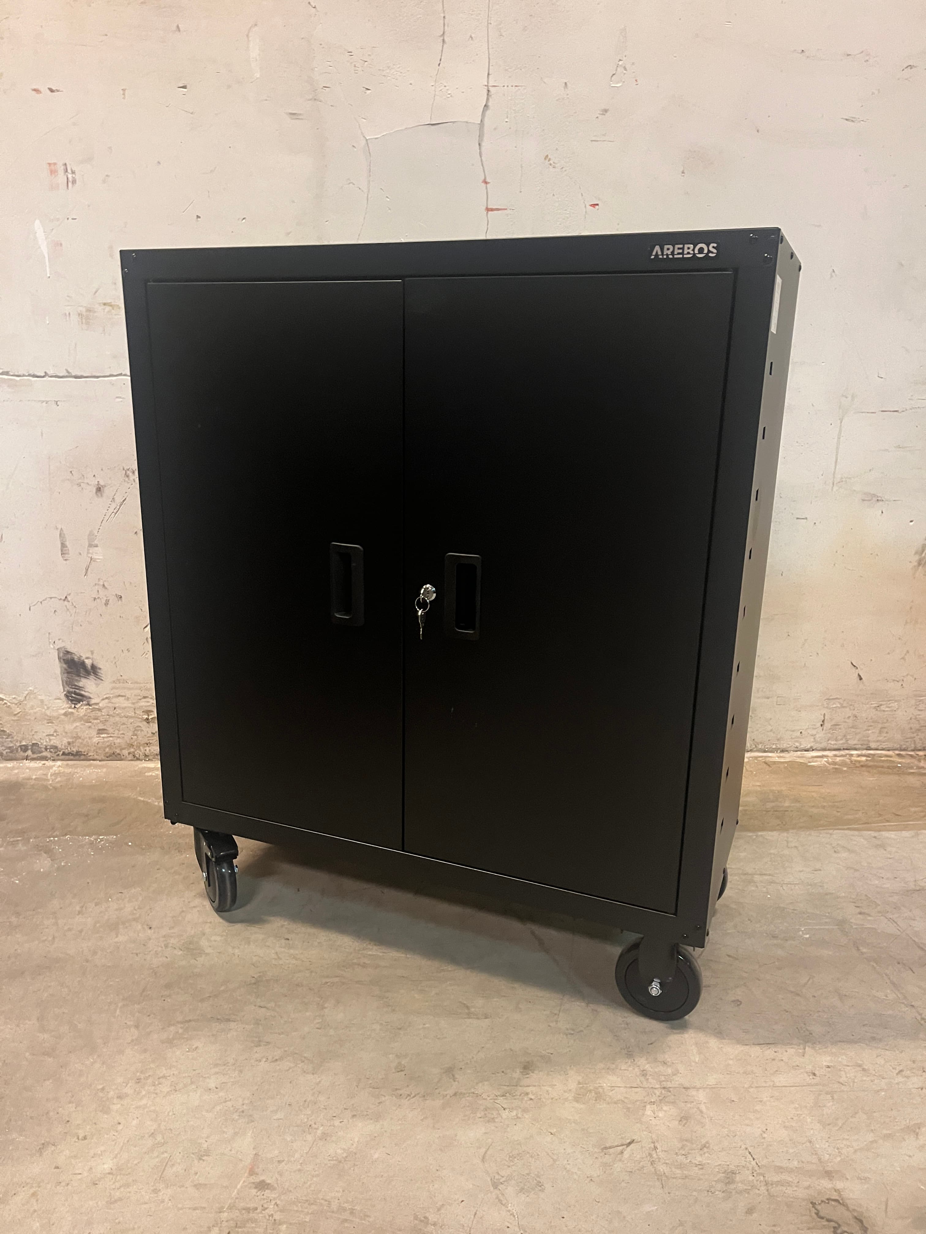 Arebos black metallic cabinet on wheels-3