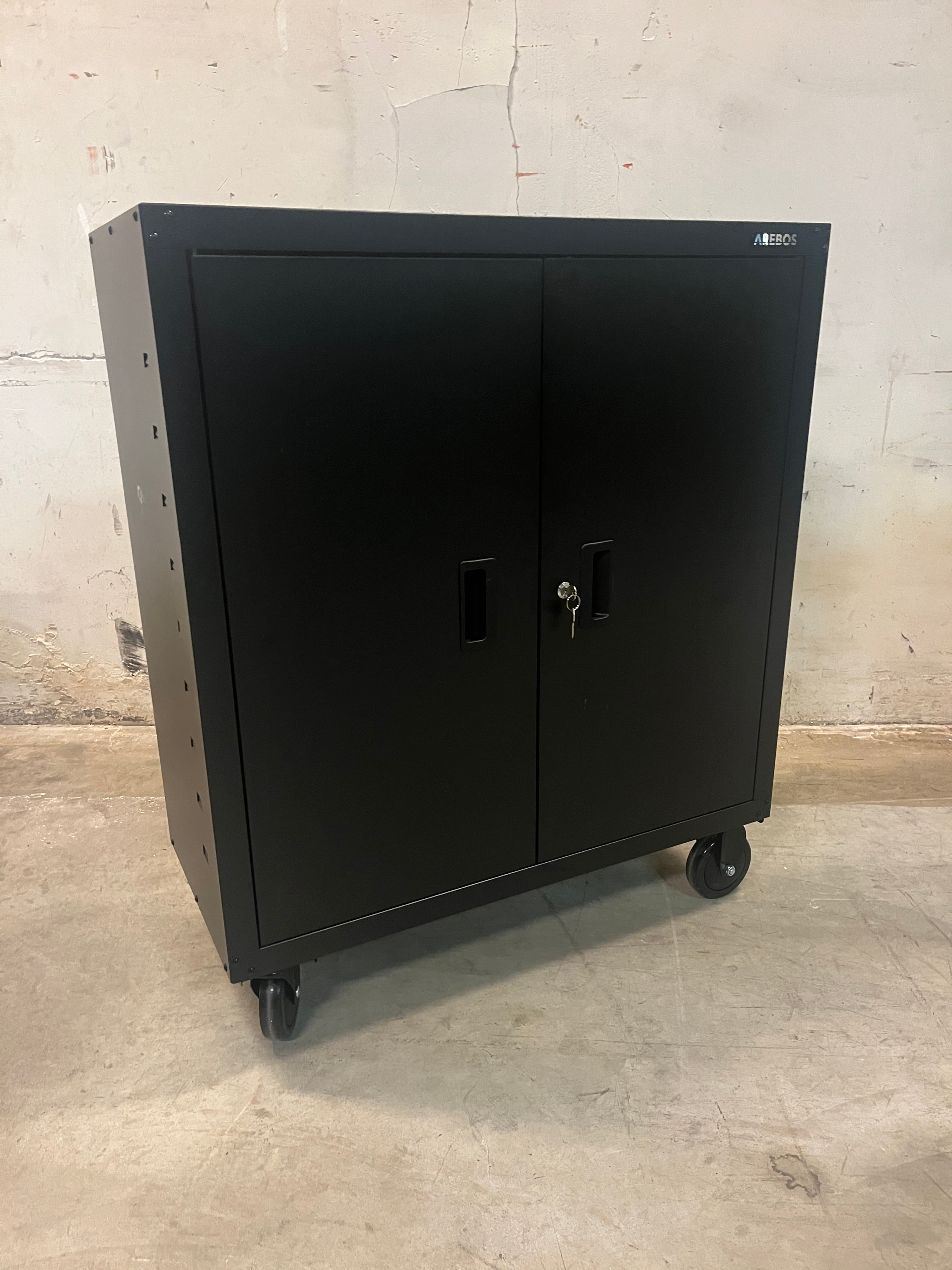Arebos black metallic cabinet on wheels-0
