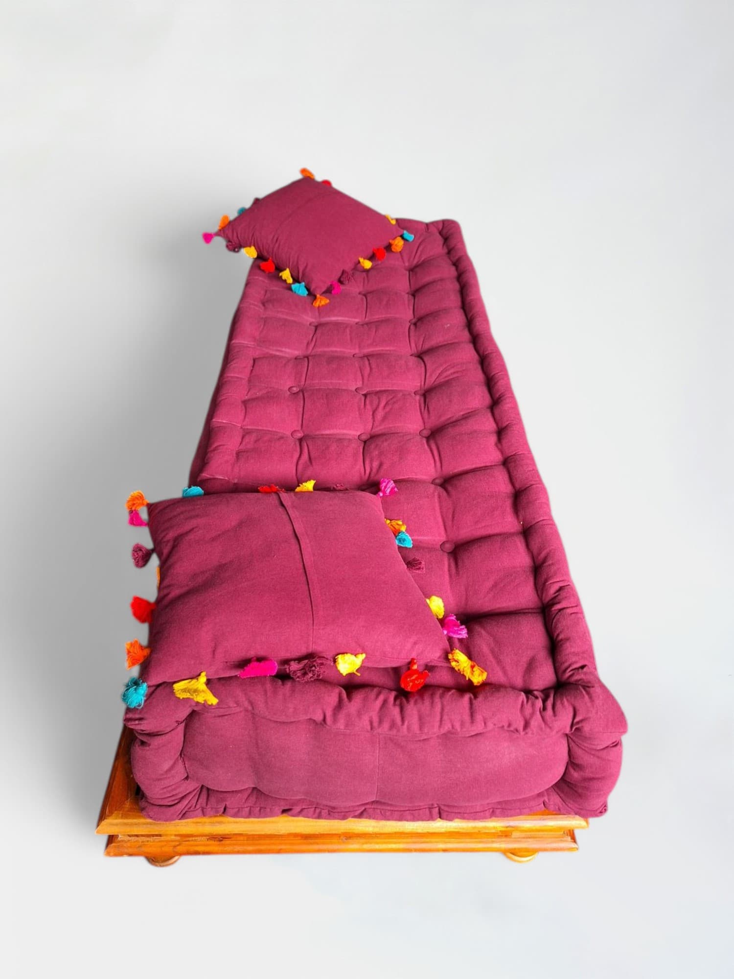 Burgundy Fabric Daybed with Wooden Frame-3