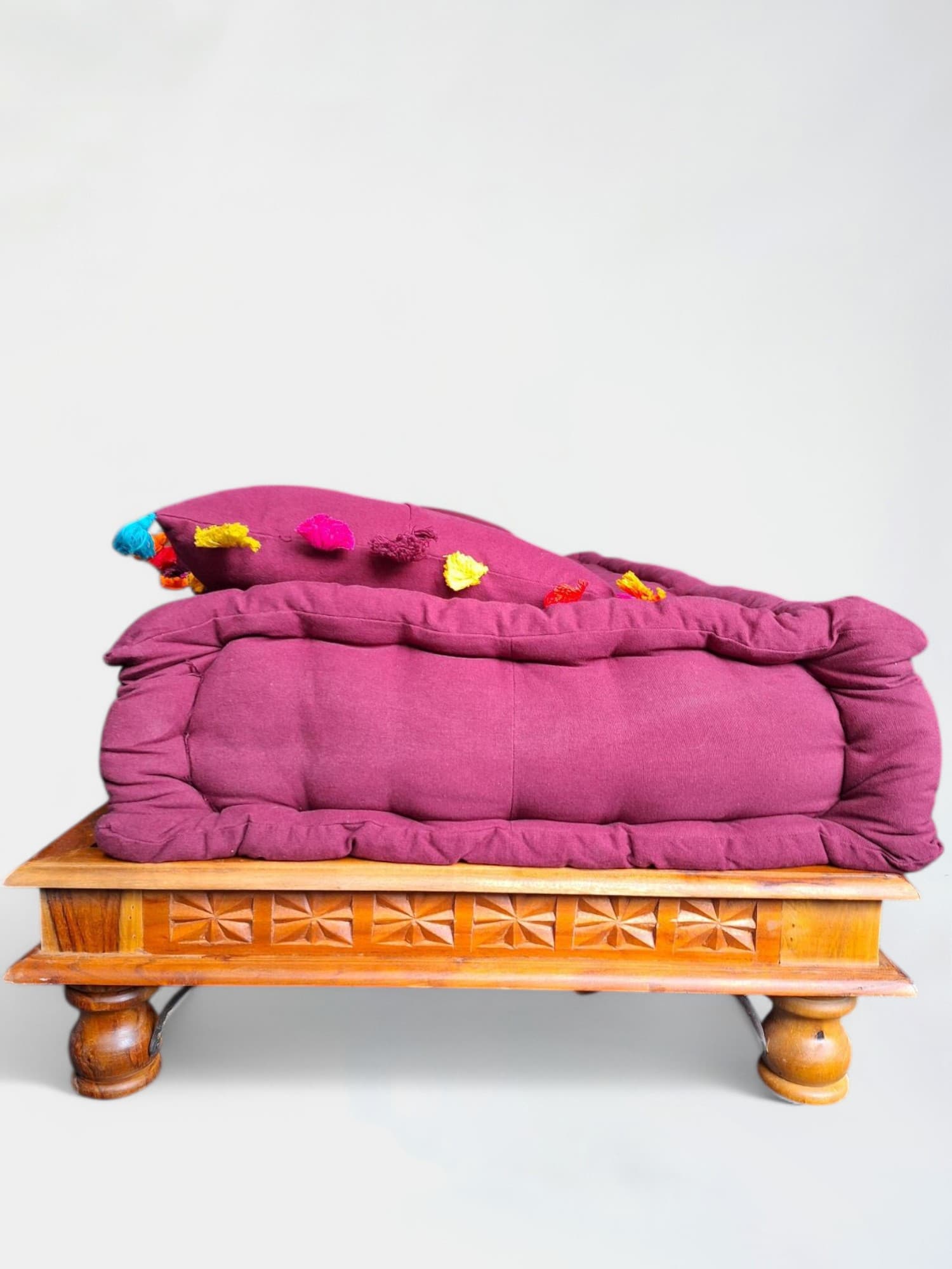 Burgundy Fabric Daybed with Wooden Frame-2