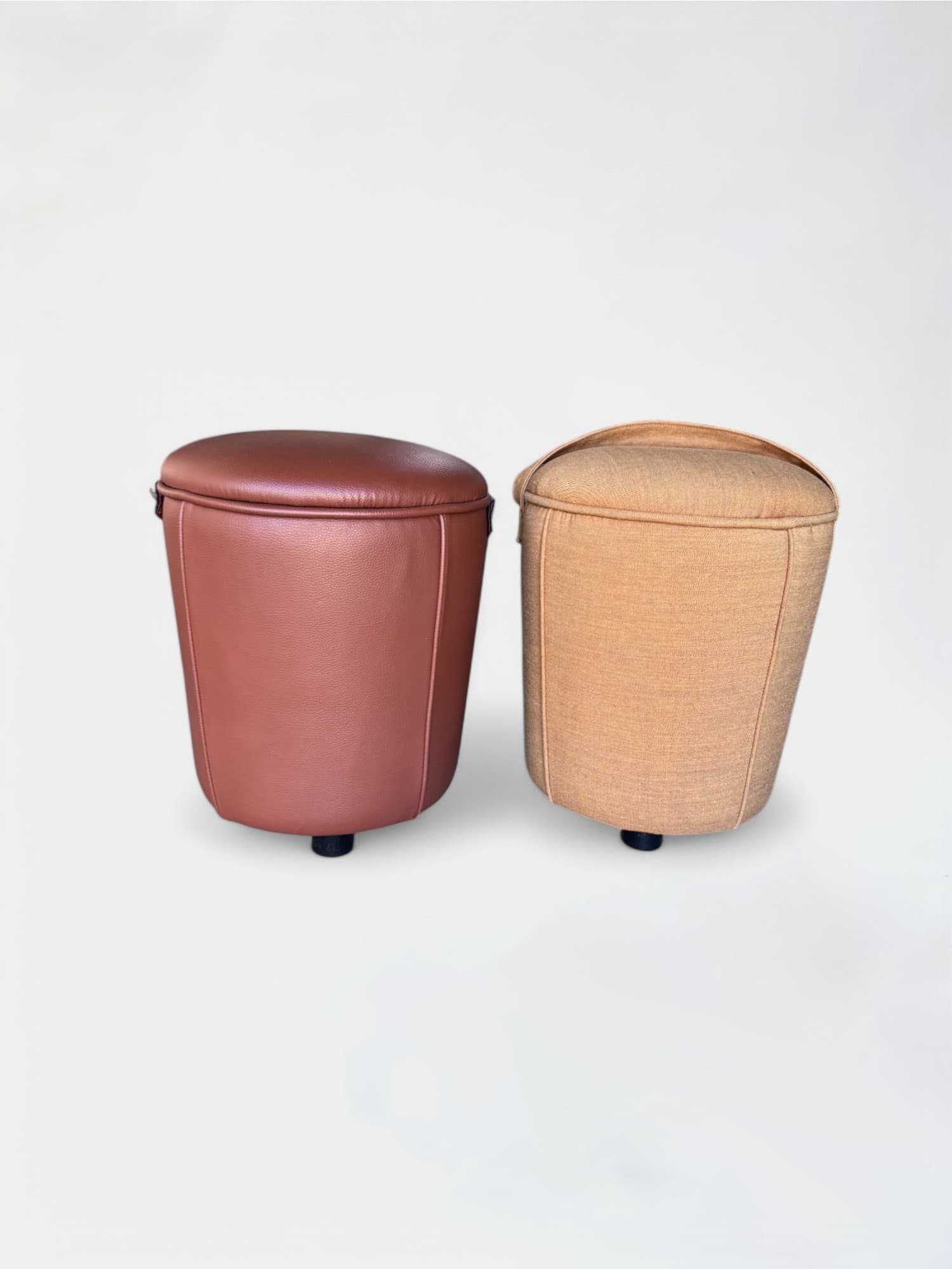 Satelliet Brown Leather pouf with Handle Strap-3