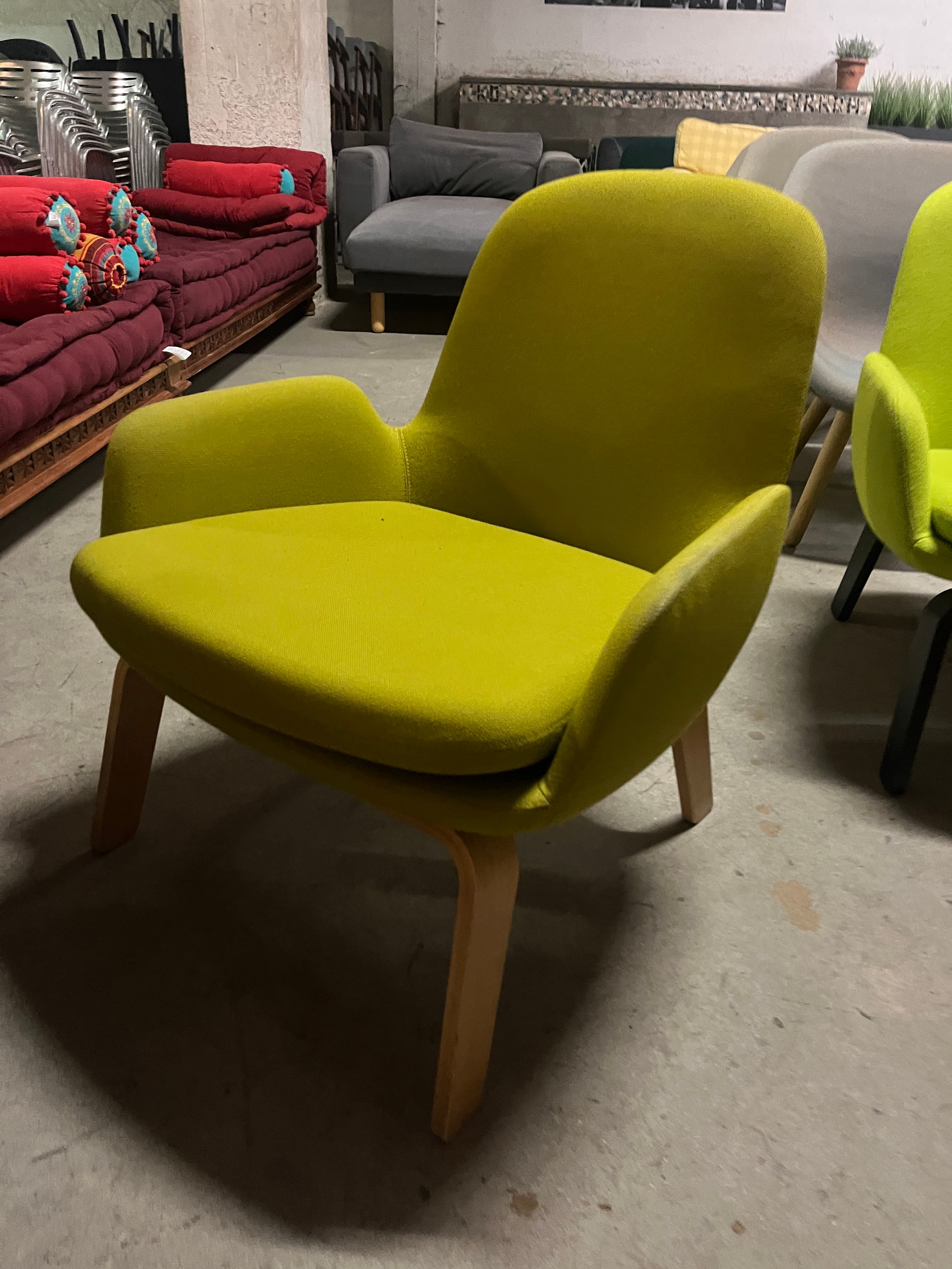 Normann light kaki green low armchair with wooden legs-2