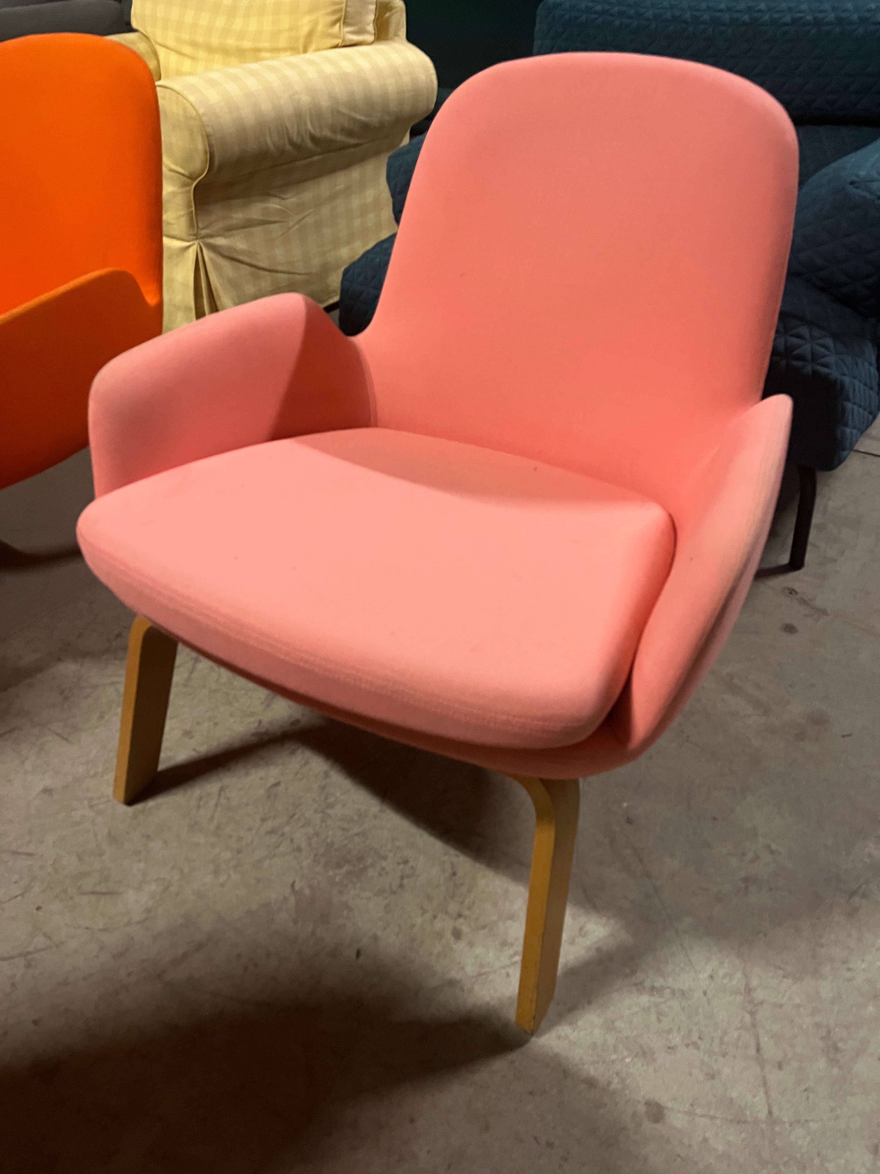 Normann Saumon armchair with wooden legs-4