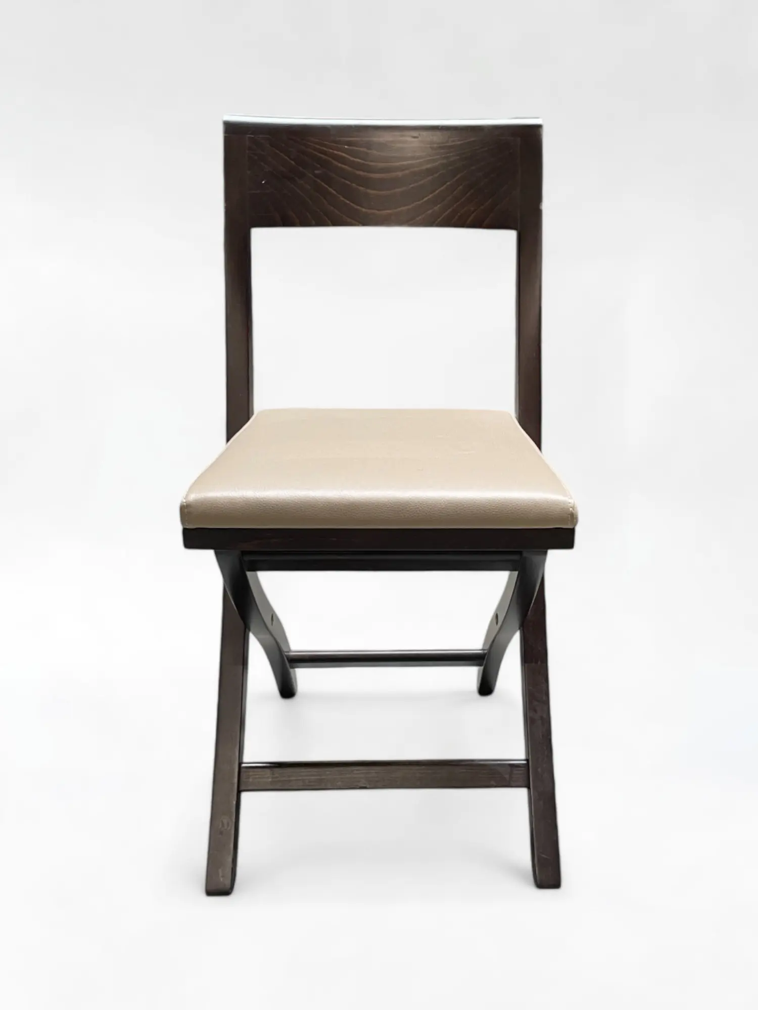 Donkerbruine houten stoel met beklede zitting in beige Hedendaags kantoormeubilair